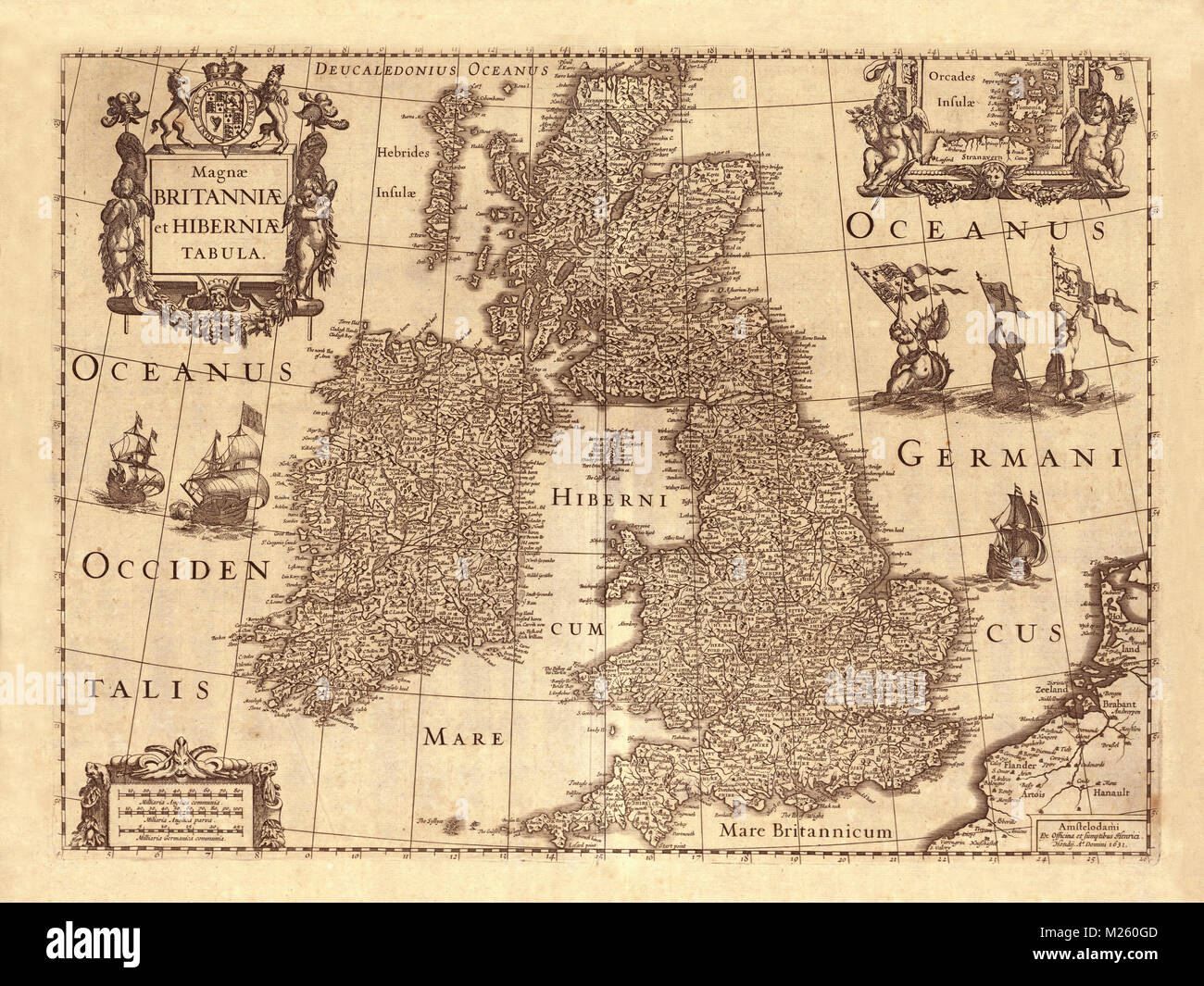 Carte historique de Grande Bretagne vers 1631 Banque D'Images