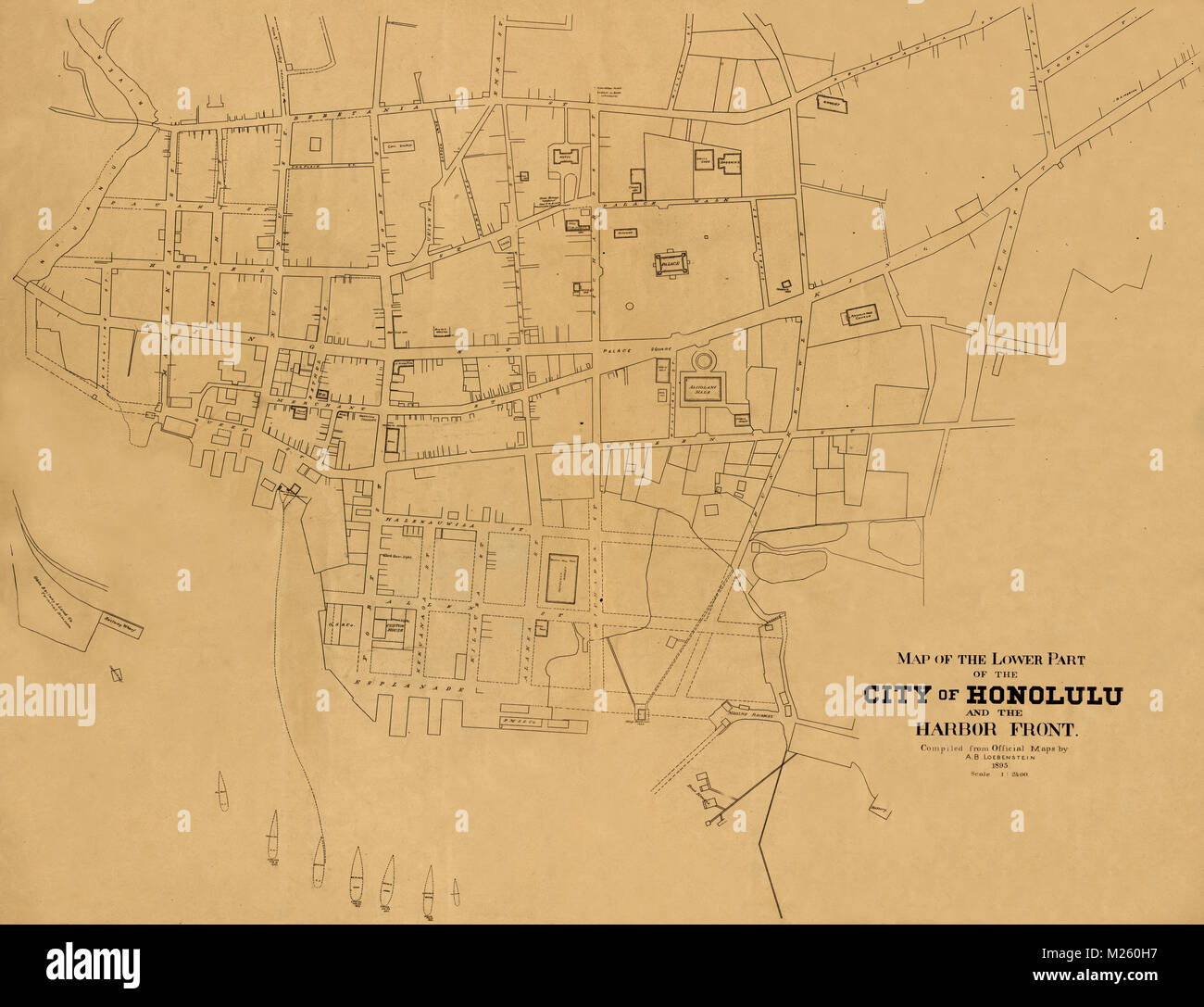 Carte historique de l'Honolulu, Hawaii vers 1893. Banque D'Images