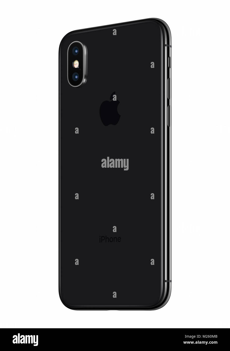 Apple iphone noir x dos tourné isolé sur fond blanc. iPhone 10 smartphone est le plus récent d'apple inc avec conception sans cadre. Banque D'Images