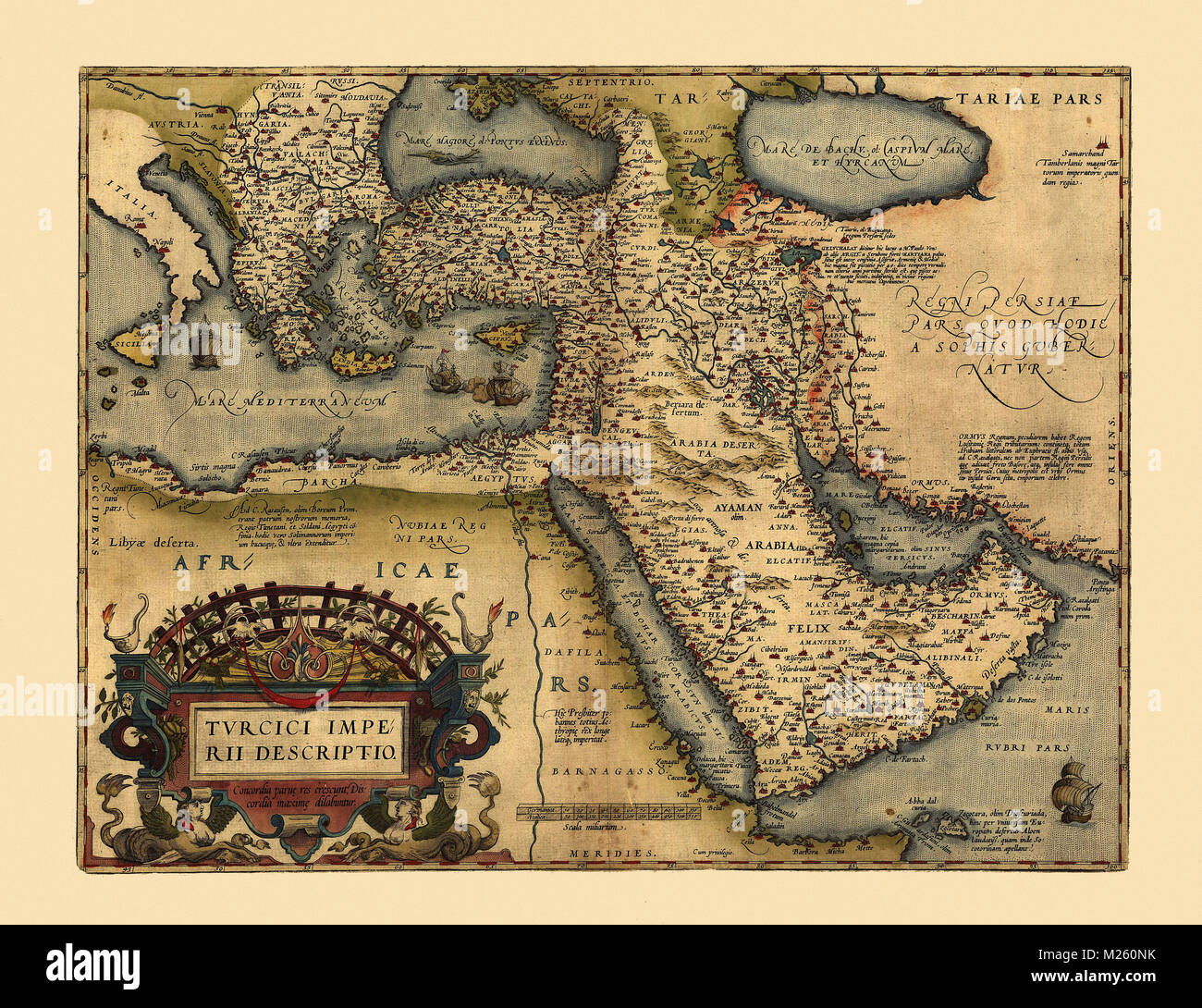 Carte historique du Moyen-Orient vers 1600. Banque D'Images