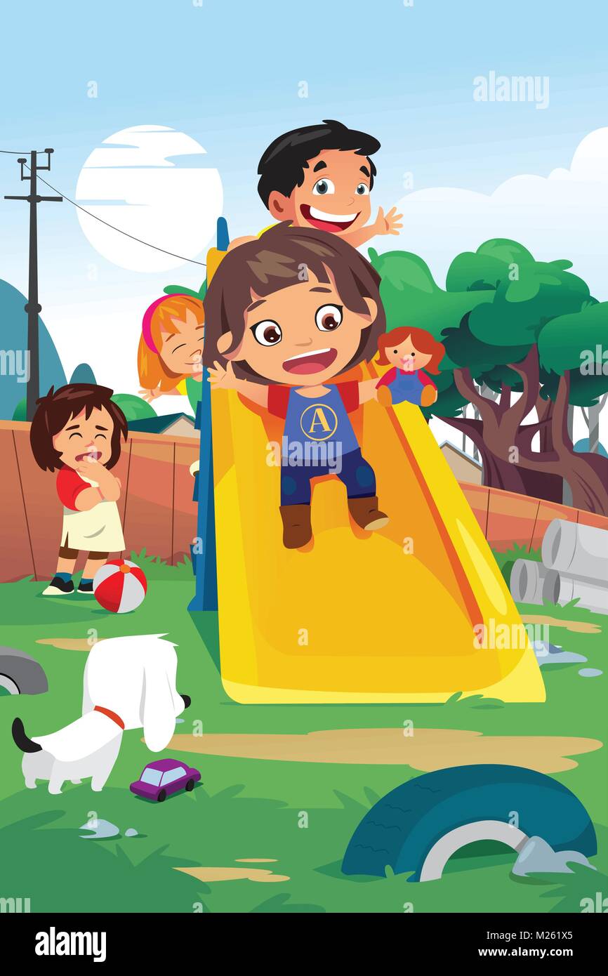 Un vecteur illustration d'enfants qui jouent dans l'aire de jeux Illustration de Vecteur