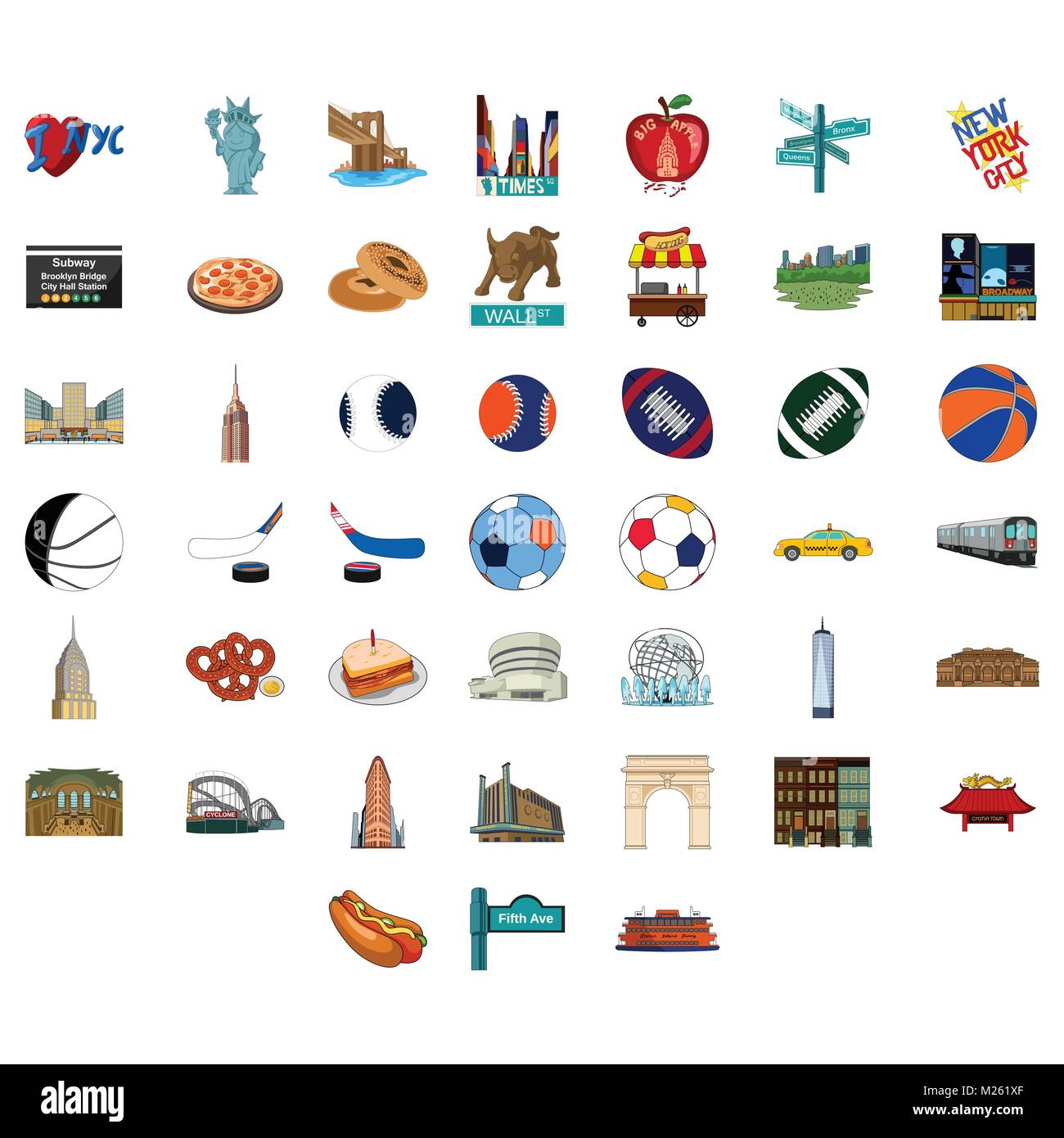 Un vecteur illustration de toutes les choses liées à des icônes de la ville de New York Illustration de Vecteur