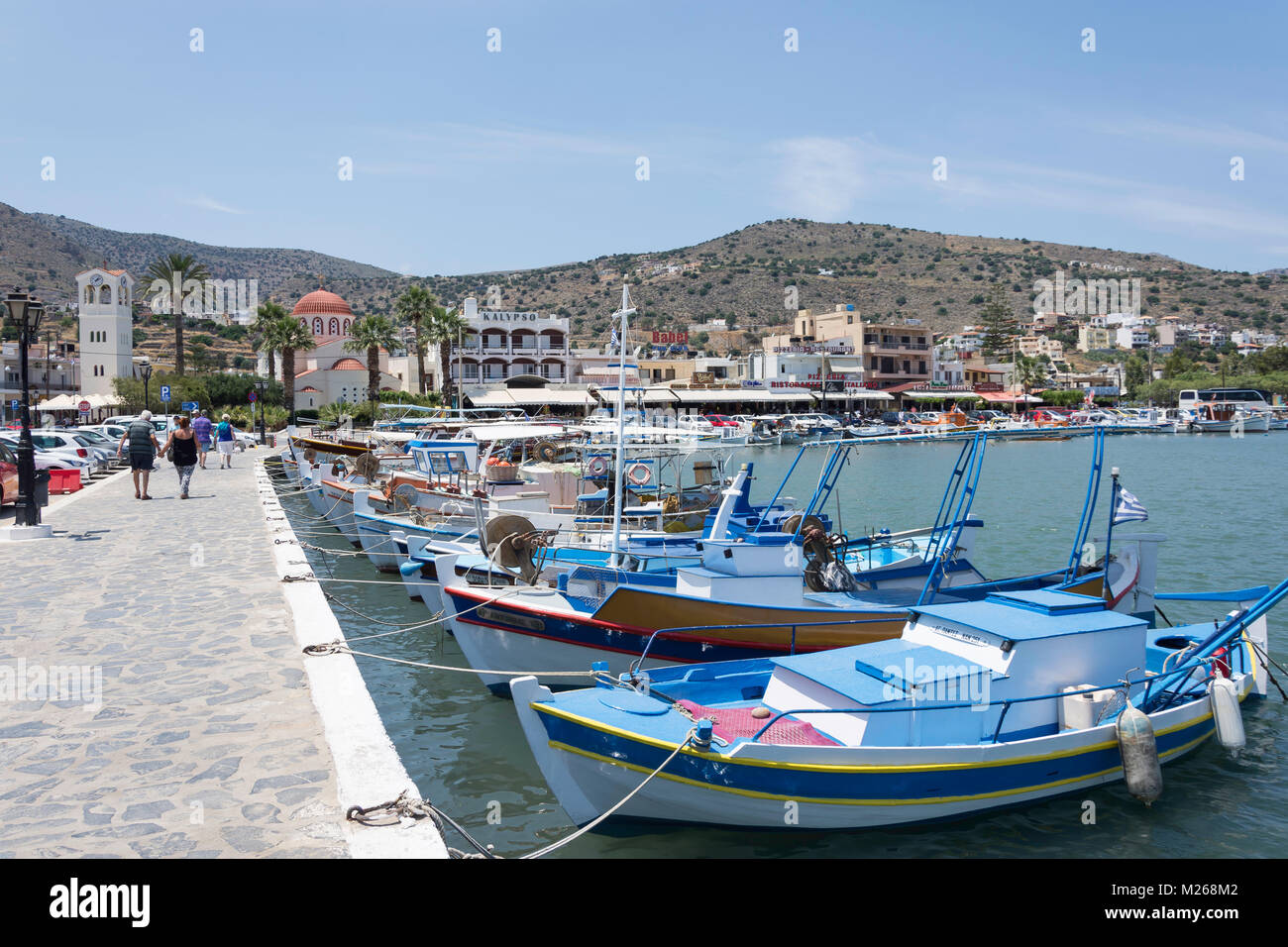 Bateaux de pêche au port, Elounda, Crète, Λασίθι (Crète), Grèce Banque D'Images