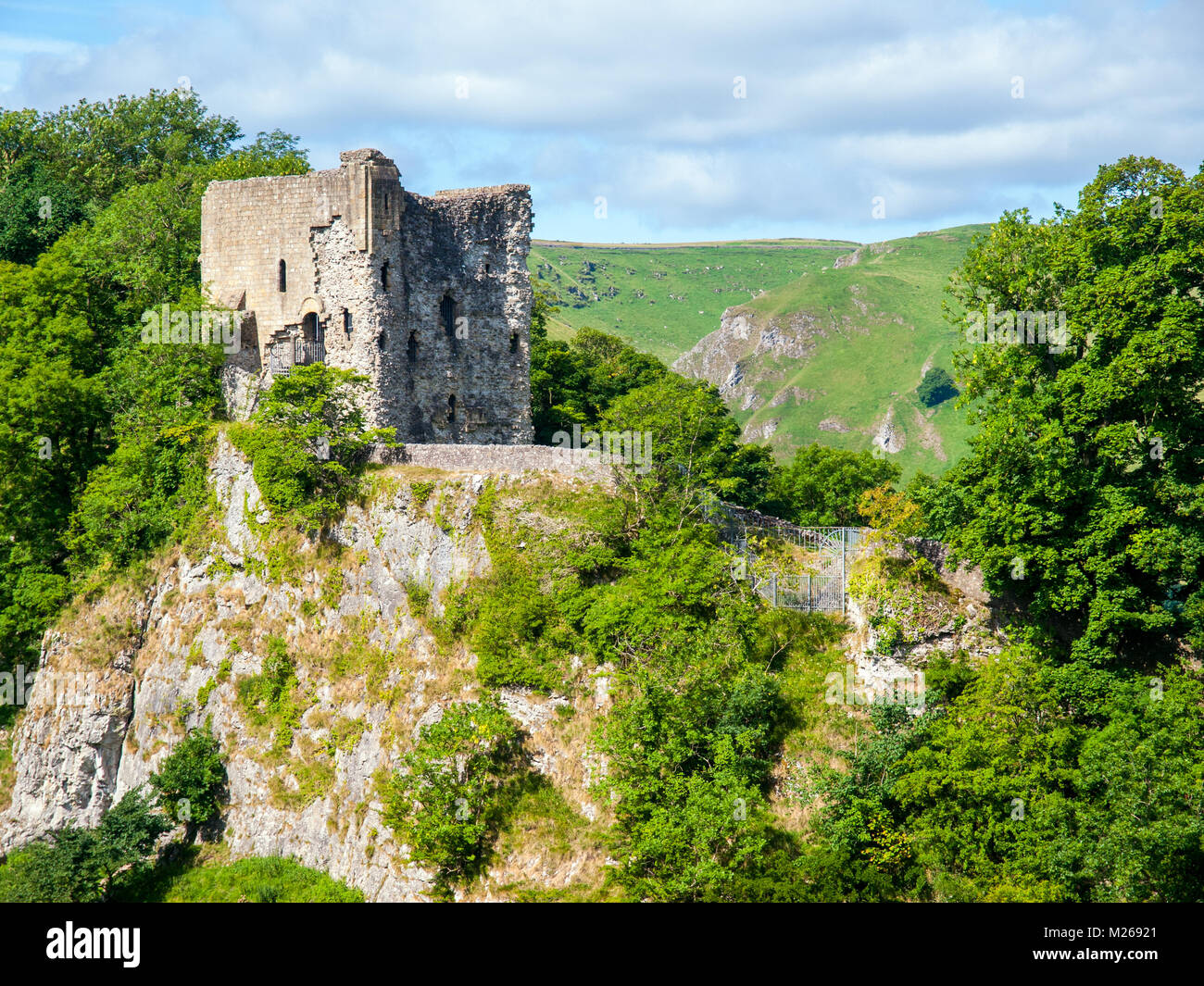 Château de Peveril, Castleton Hope Valley, dans le Derbyshire, parc national de Peak District Banque D'Images