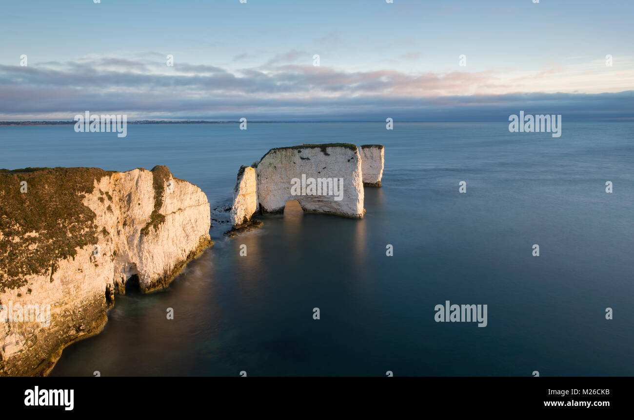 Old Harry Rocks sur la côte jurassique du Dorset. Banque D'Images