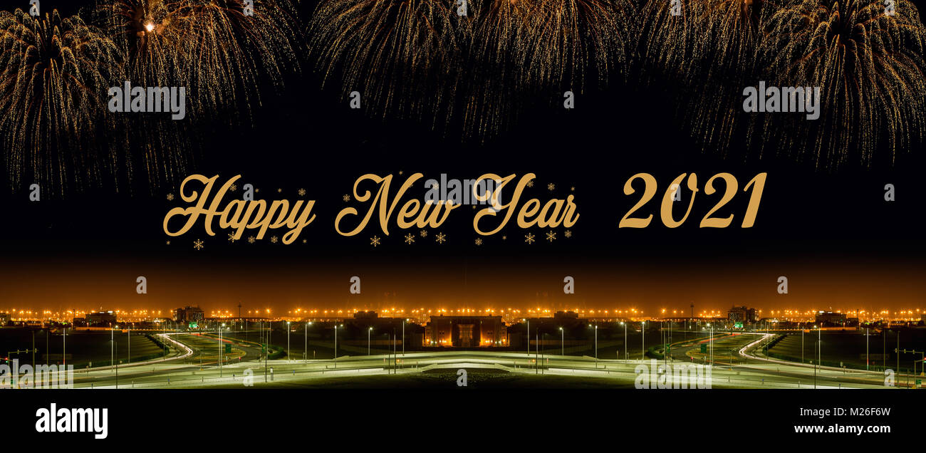 Bonne Annee 21 Avec Fireworks Arriere Plan Nouvel An 21 Celebration A Abu Dhabi Photo Stock Alamy