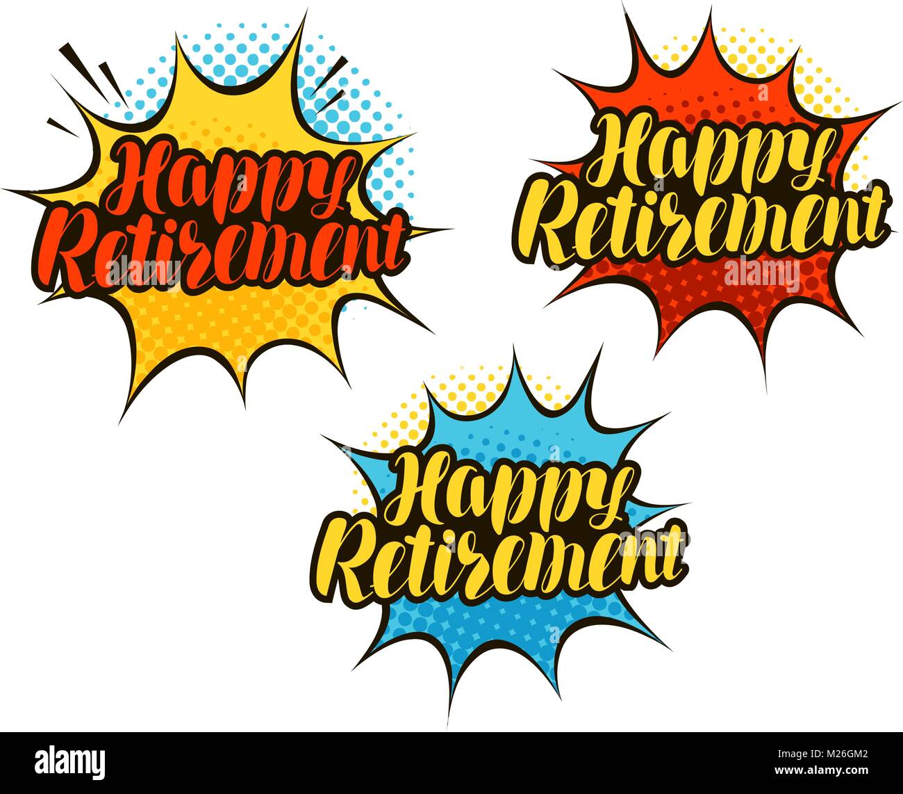 Bonne retraite, le lettrage. Cartoon vector illustration dans pop art retro style bande dessinée Illustration de Vecteur