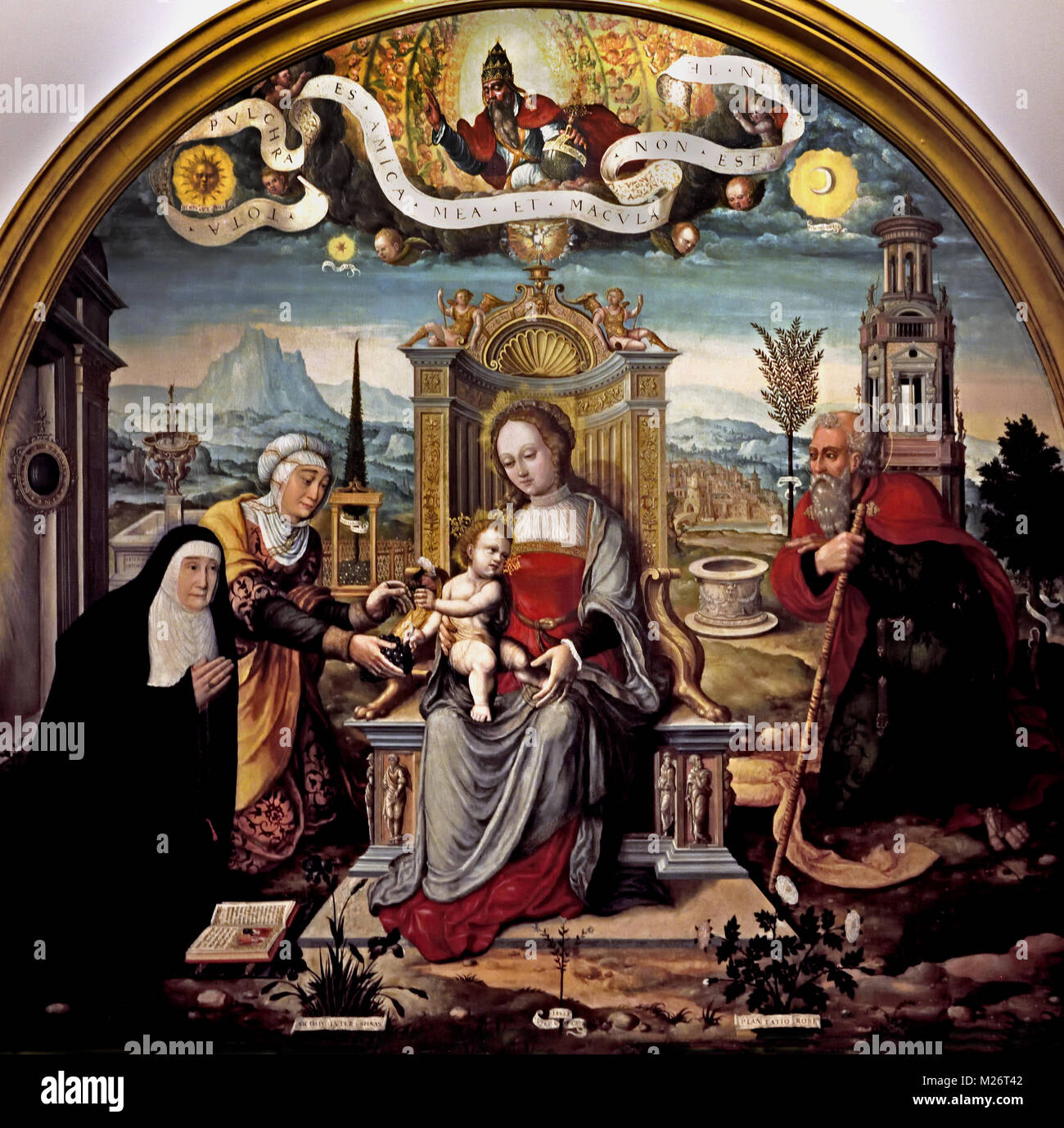 Vierge et enfant avec St Anne, St Joachim et un maître inconnu 1550 Donar, 16ème siècle, Belge, Belgique, Flamands, Banque D'Images