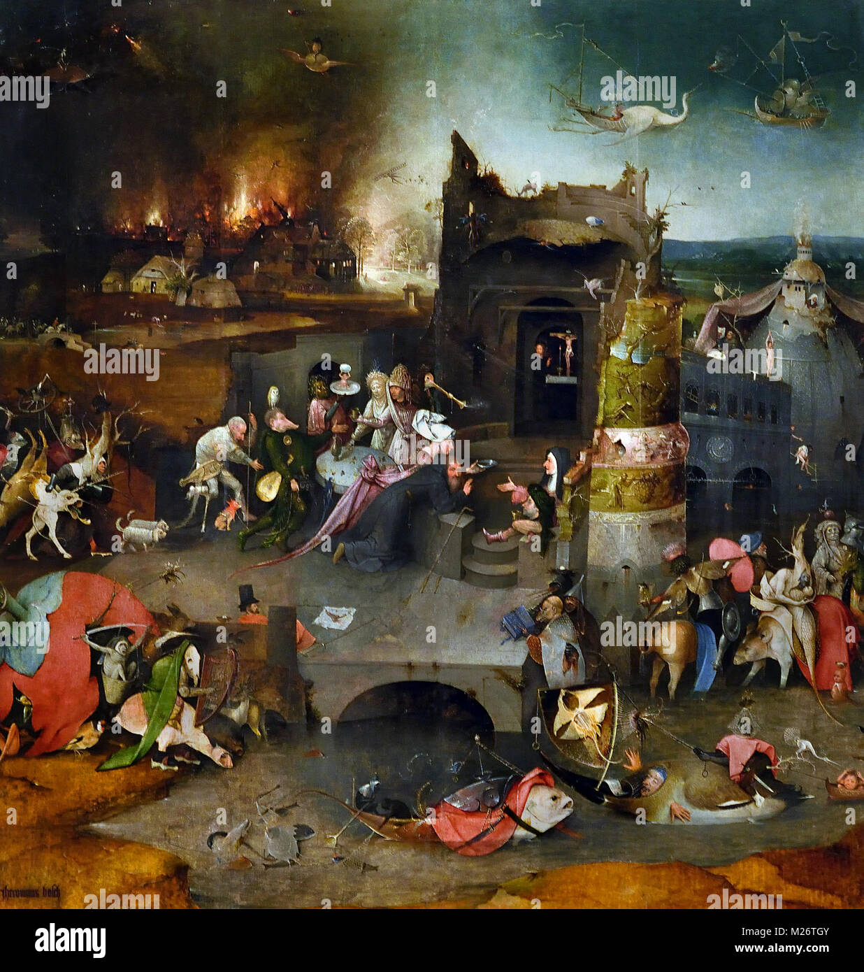 La Tentation de Saint Antoine de Jérôme Bosch (ca 1450-1516).16e siècle aux Pays-Bas, le néerlandais, (détail). Banque D'Images