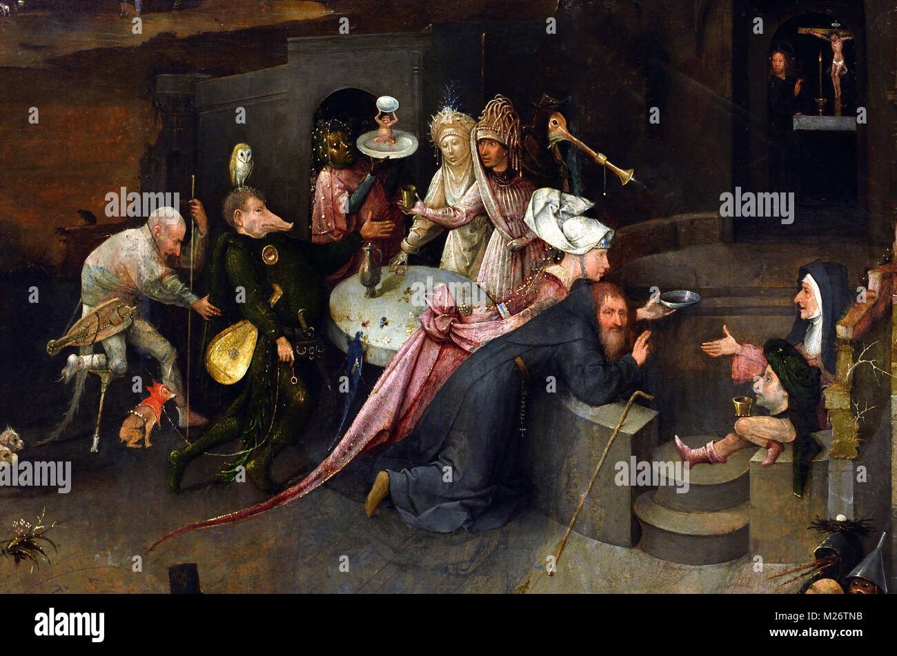 La Tentation de Saint Antoine de Jérôme Bosch (ca 1450-1516).16e siècle aux Pays-Bas, le néerlandais, (détail). Banque D'Images