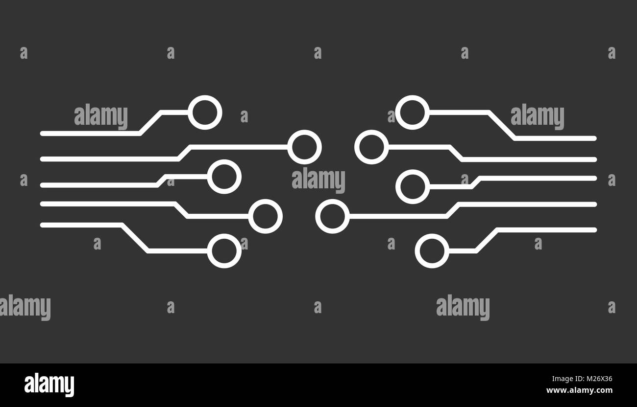 L'icône de la carte de circuits imprimés. Schéma de la technologie télévision symbole vector illustration sur fond noir. Illustration de Vecteur