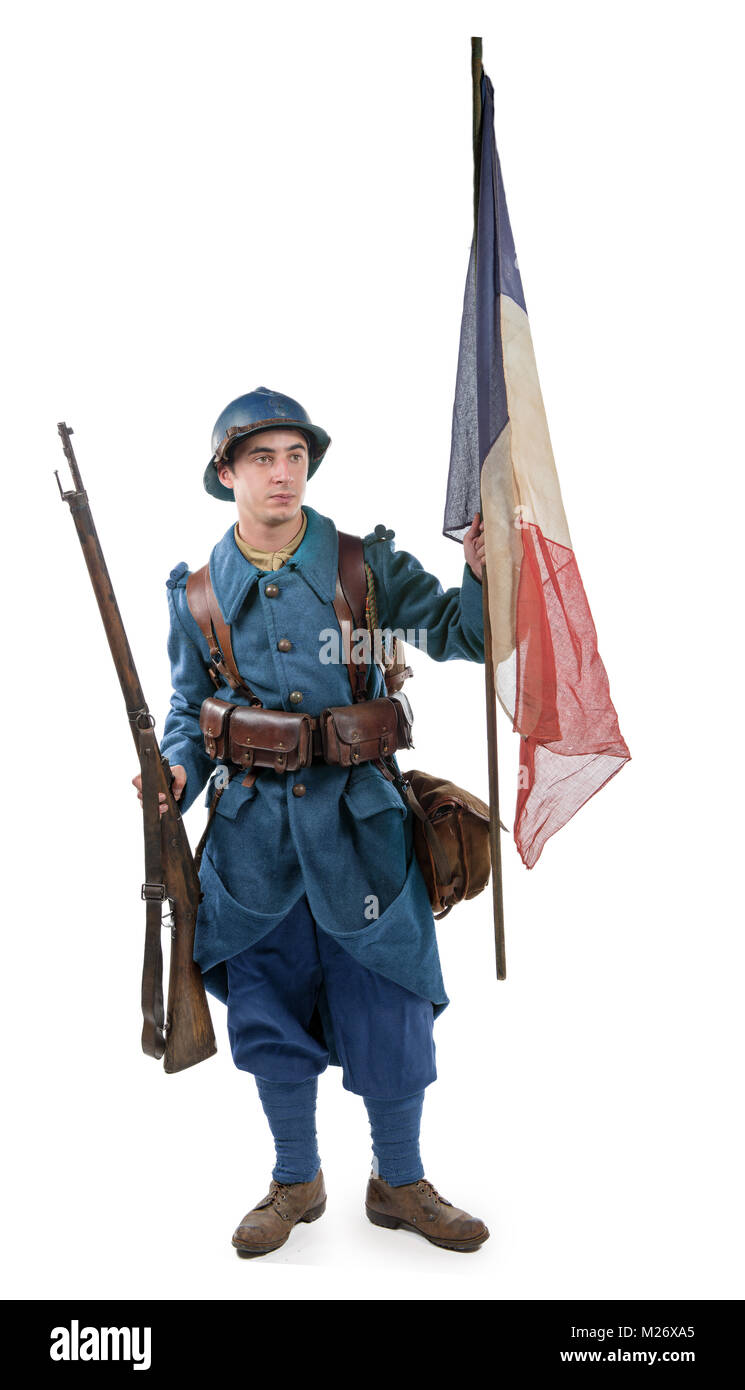 Soldat français 1914 1918 isolé sur fond blanc Banque D'Images