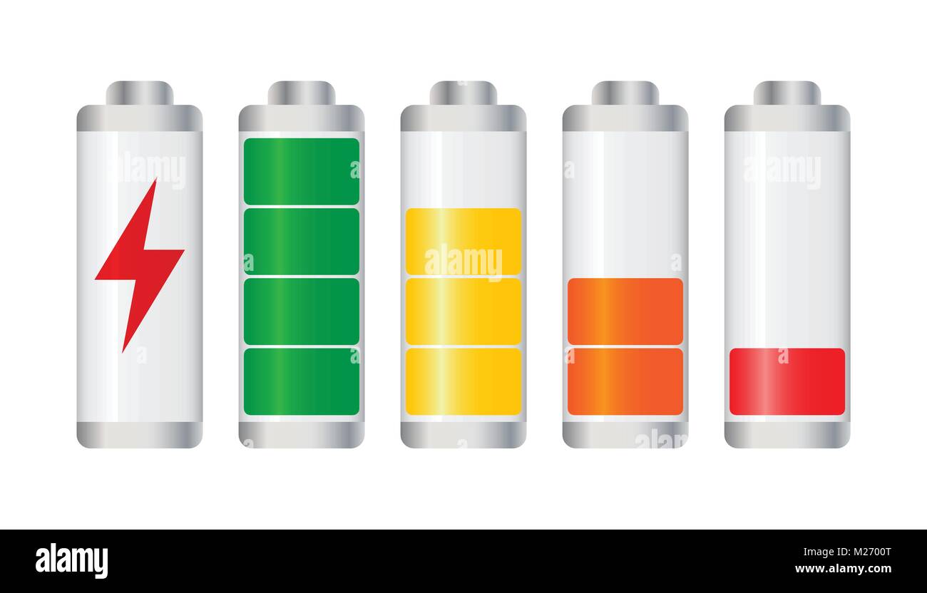 Ensemble d'indicateur de niveau de charge batterie. Vector illustration sur fond blanc. Illustration de Vecteur