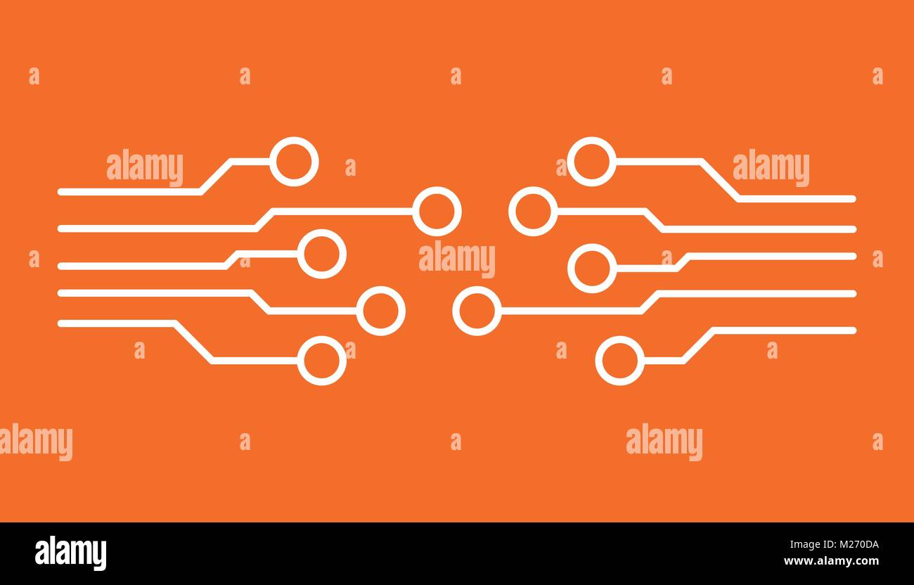 L'icône de la carte de circuits imprimés. Schéma de la technologie télévision symbole vector illustration sur fond orange. Illustration de Vecteur