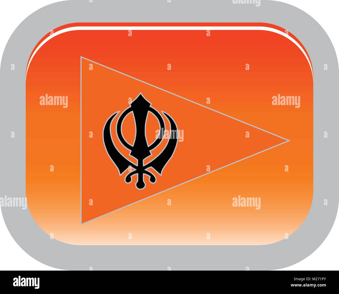 Symbole du sikhisme - orange drapeau triangulaire avec le signe de l'Khanda, bouton, vector Illustration de Vecteur