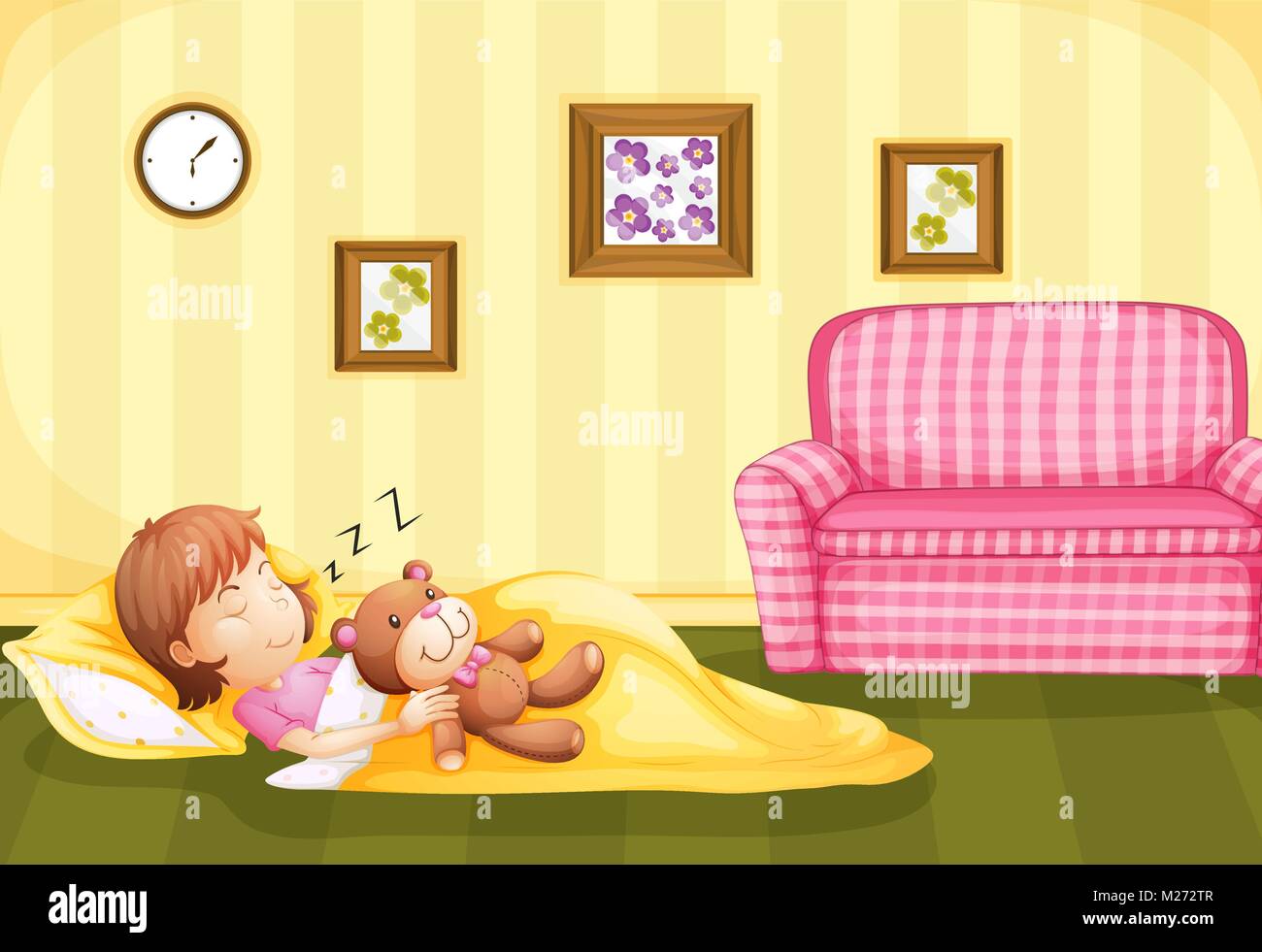 Girl sleeping avec teddybear sur le plancher illustration Illustration de Vecteur