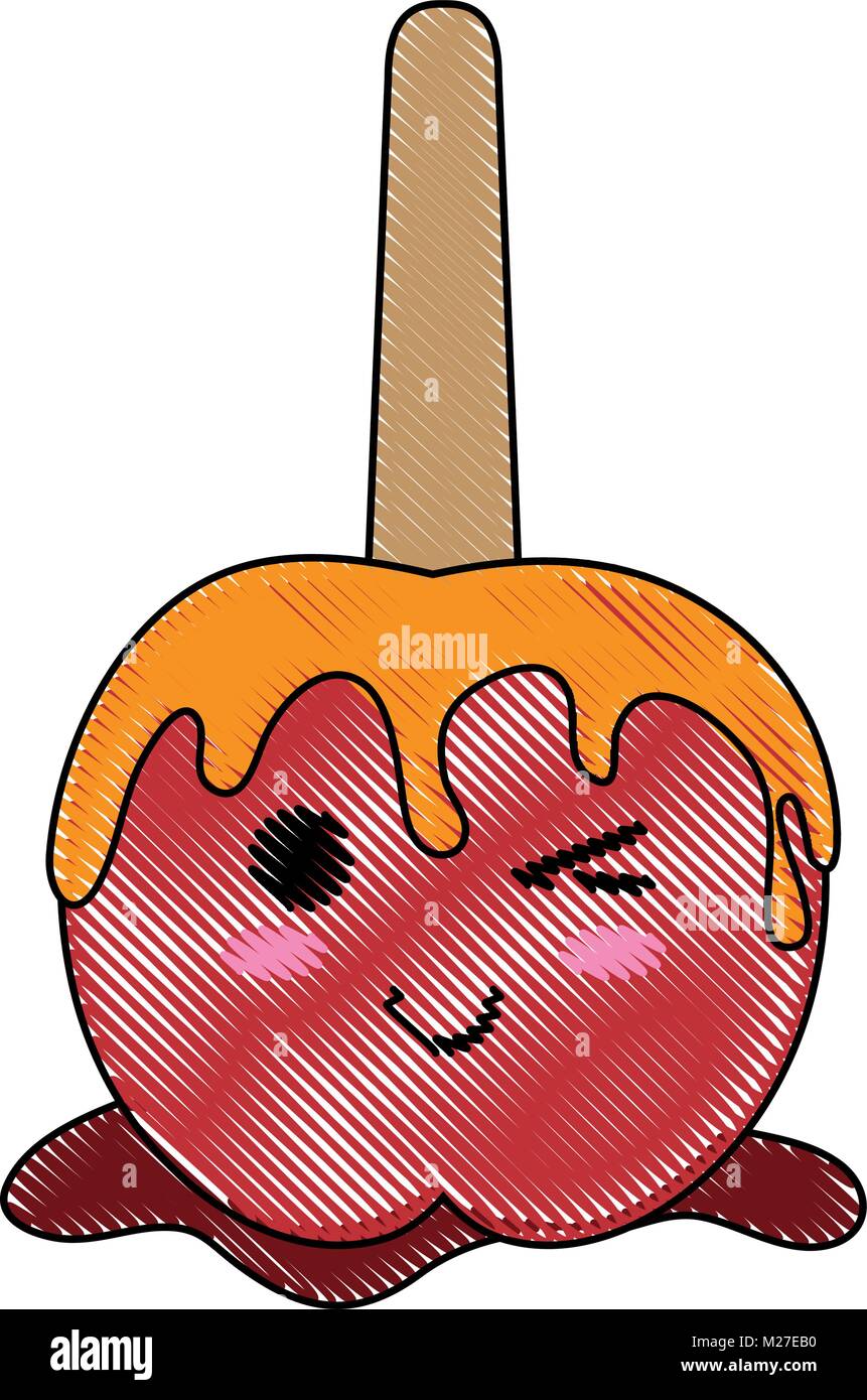 Pommes caramélisées sur stick kawaii cute cartoon Illustration de Vecteur