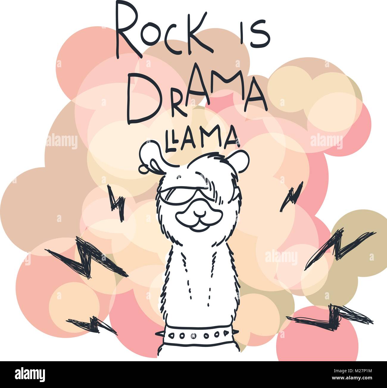 Carte cartoon Cute avec lama. Citation motivation et d'inspiration. Le gribouillage illustration. Rock est le théâtre, le lama Illustration de Vecteur