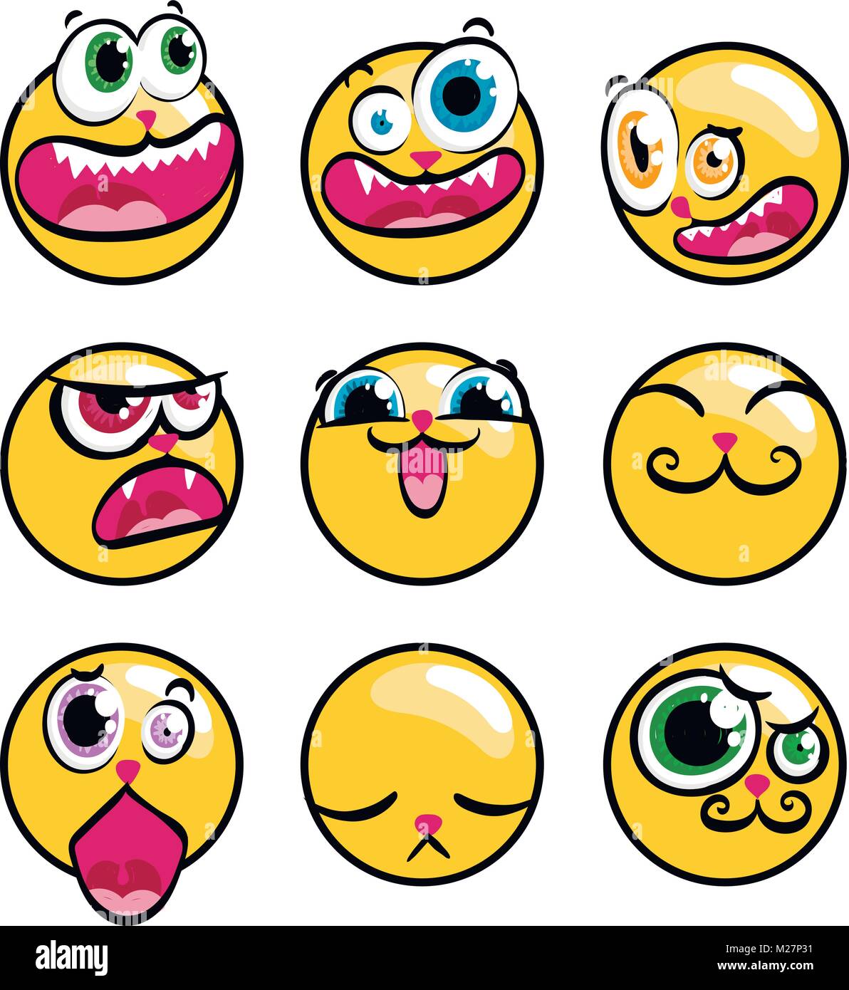 Ensemble d'expression des émoticônes. Ensemble d'emoji kawaii. Vector ...