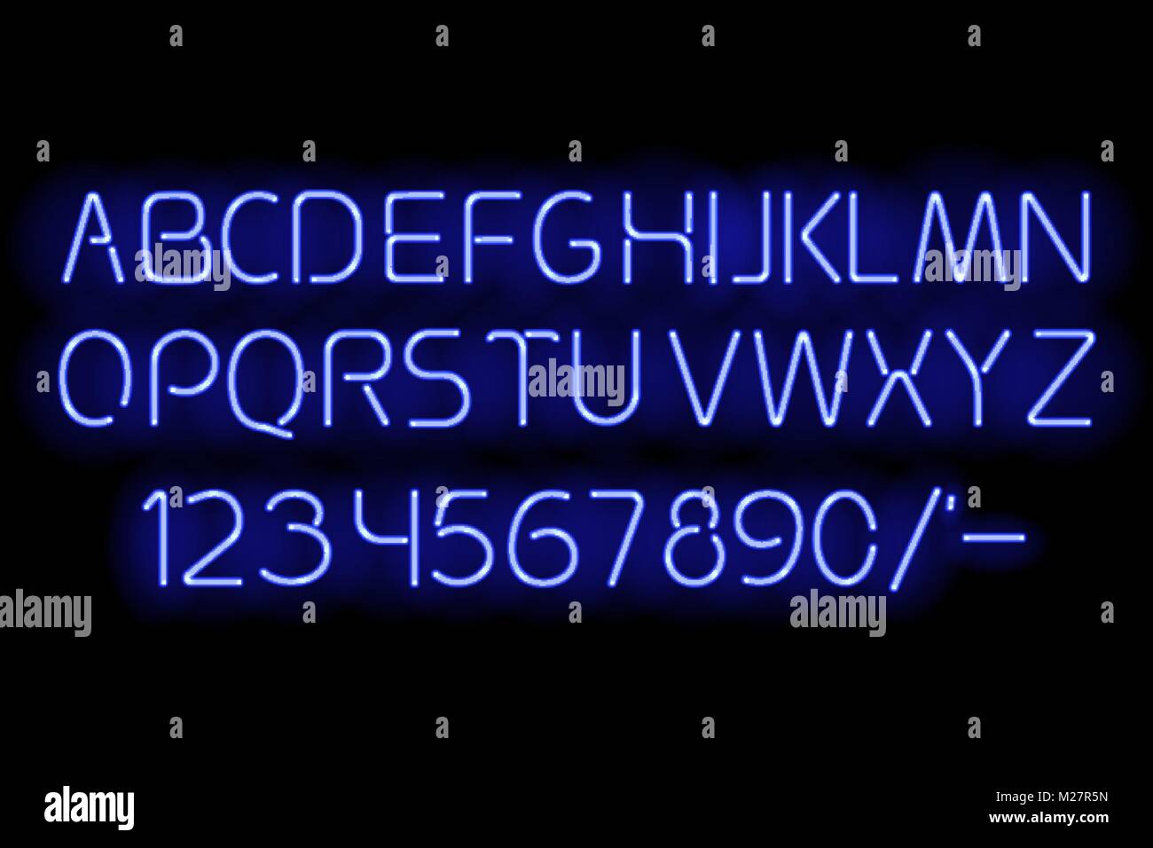 Néon bleu illustration vectorielle de l'alphabet. ABC rougeoyant. Lettres fluorescentes avec Faits saillants pour les fonds sombres Illustration de Vecteur