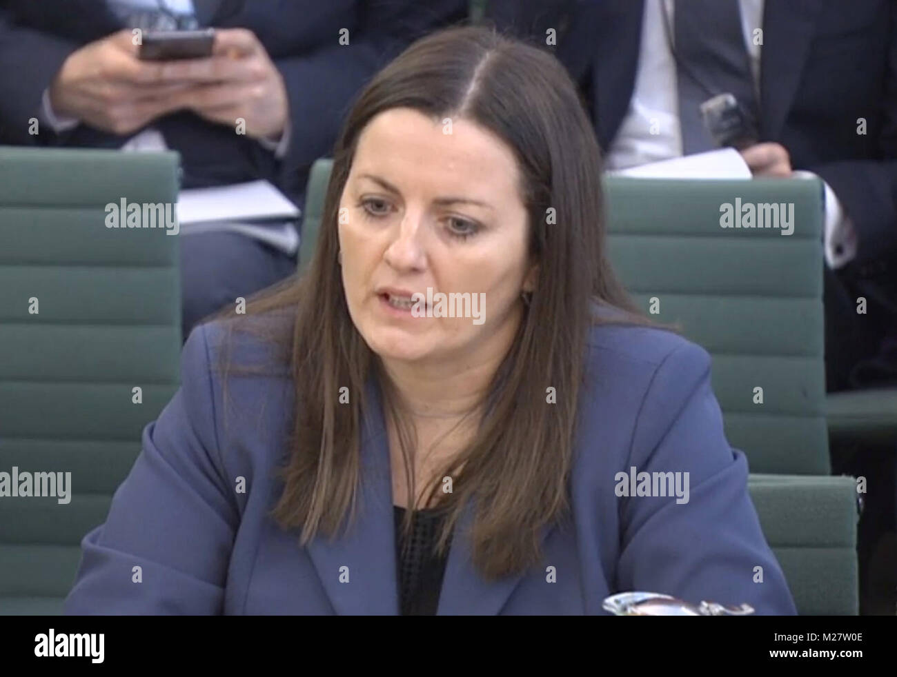 Emma Mercer à répondre aux questions lors d'une audition conjointe des communes, de l'énergie et de stratégie industrielle et du travail et des pensions Comité à Portcullis House à Londres, qui est d'examiner les événements qui ont mené à l'échec de l'entreprise qui a entraîné la perte de plus de 800 emplois. Banque D'Images