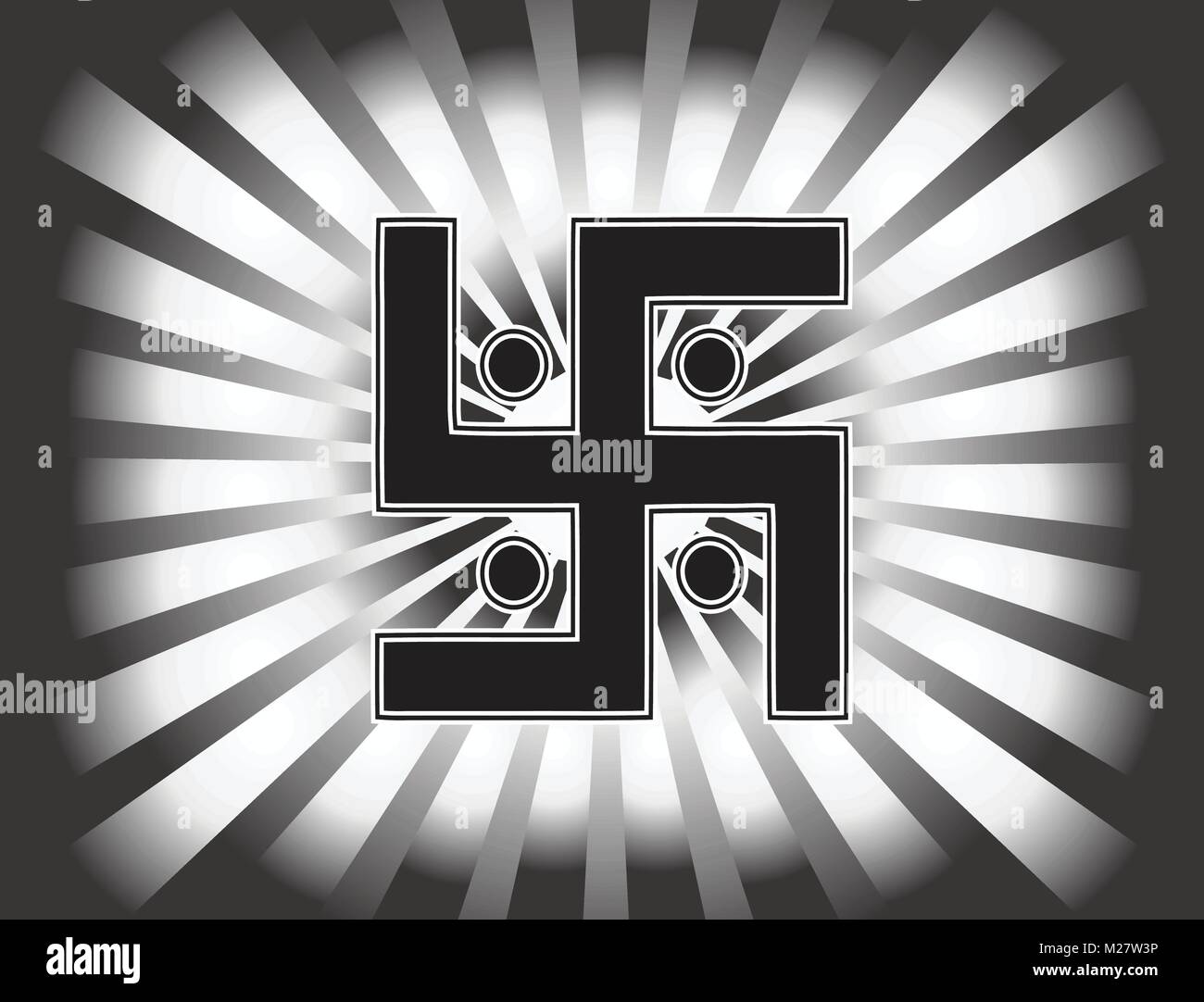 Le symbole le plus important dans la religion du jaïnisme - le soleil svastika. Fond dégradé noir et blanc, rayons de soleil, bouton, vector Illustration de Vecteur