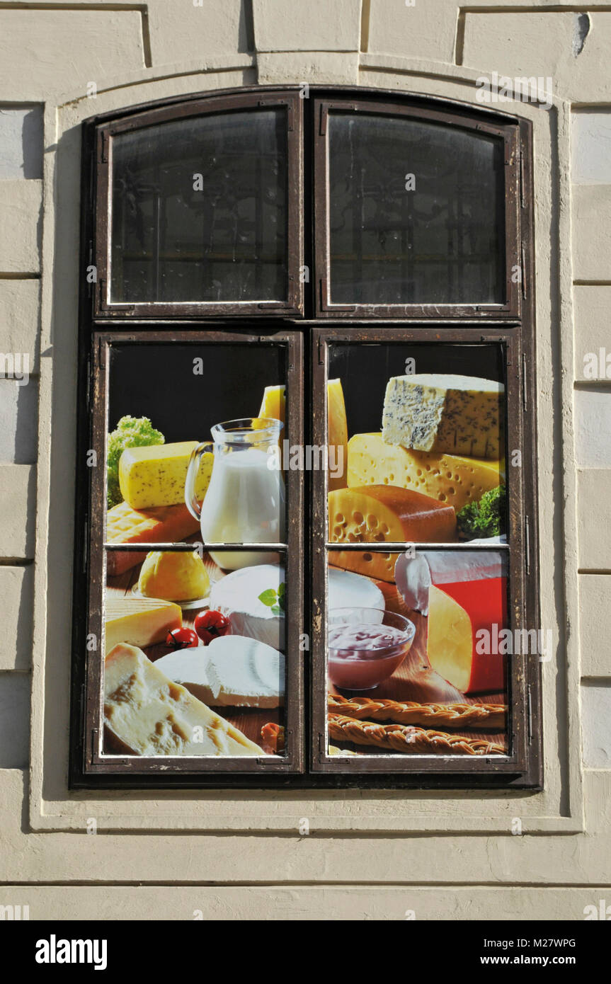 Fenêtre de magasin alimentaire publicité Banque D'Images
