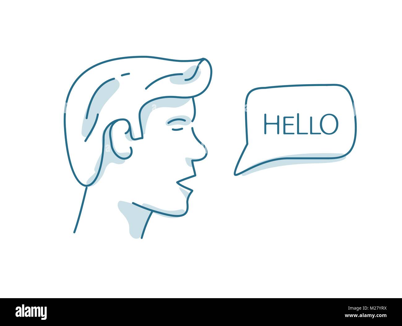 Les hommes s Head avec bulle de dialogue, saing Bonjour , vector illustration Illustration de Vecteur