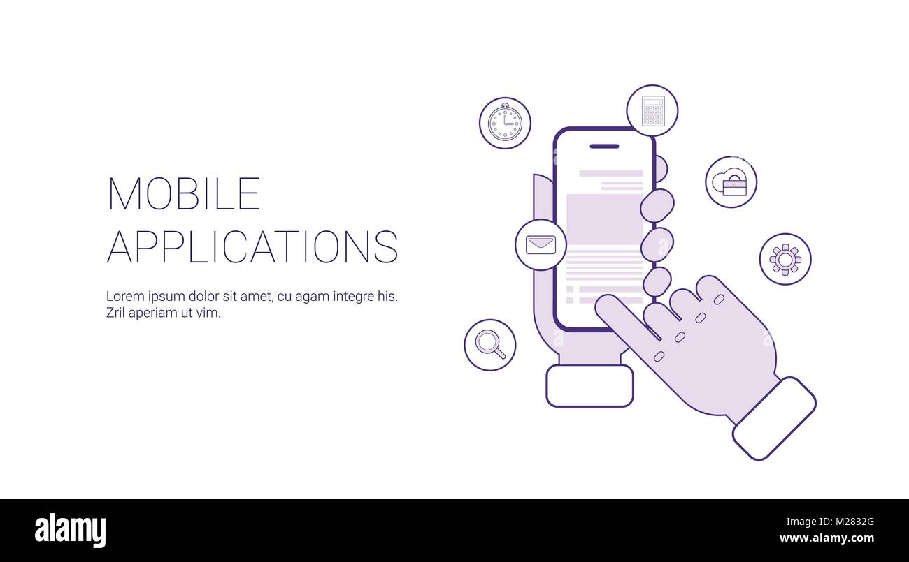 Applications Mobile Concept d'affaires Bannière Web Template With Copy Space Illustration de Vecteur