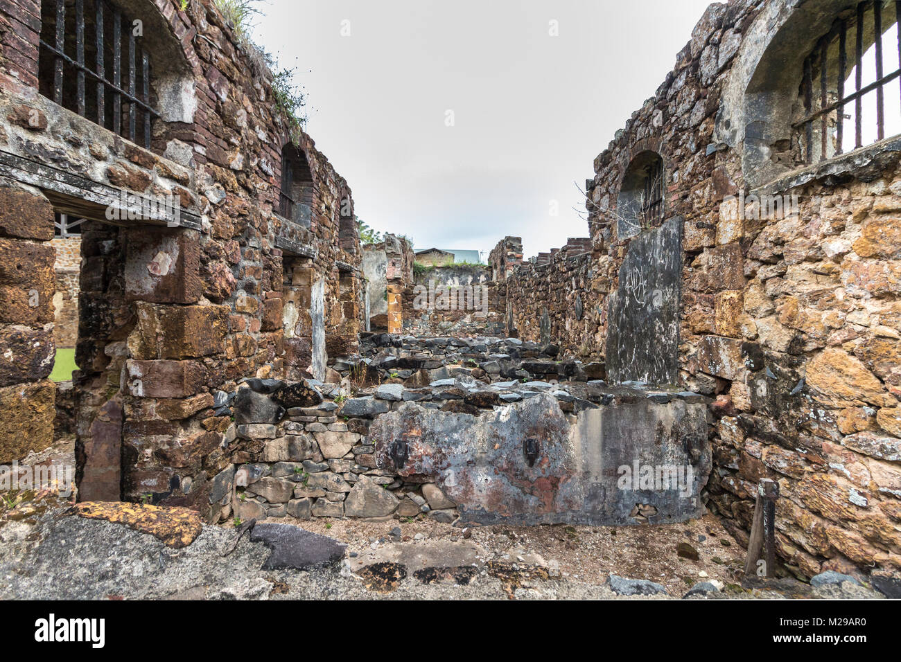 Ruines de l'ancienne colonie pénitentiaire à l'île Royale, l'une des îles des Iles du Salut (Îles du salut) en Guyane. Ces îles faisaient partie d'un Banque D'Images