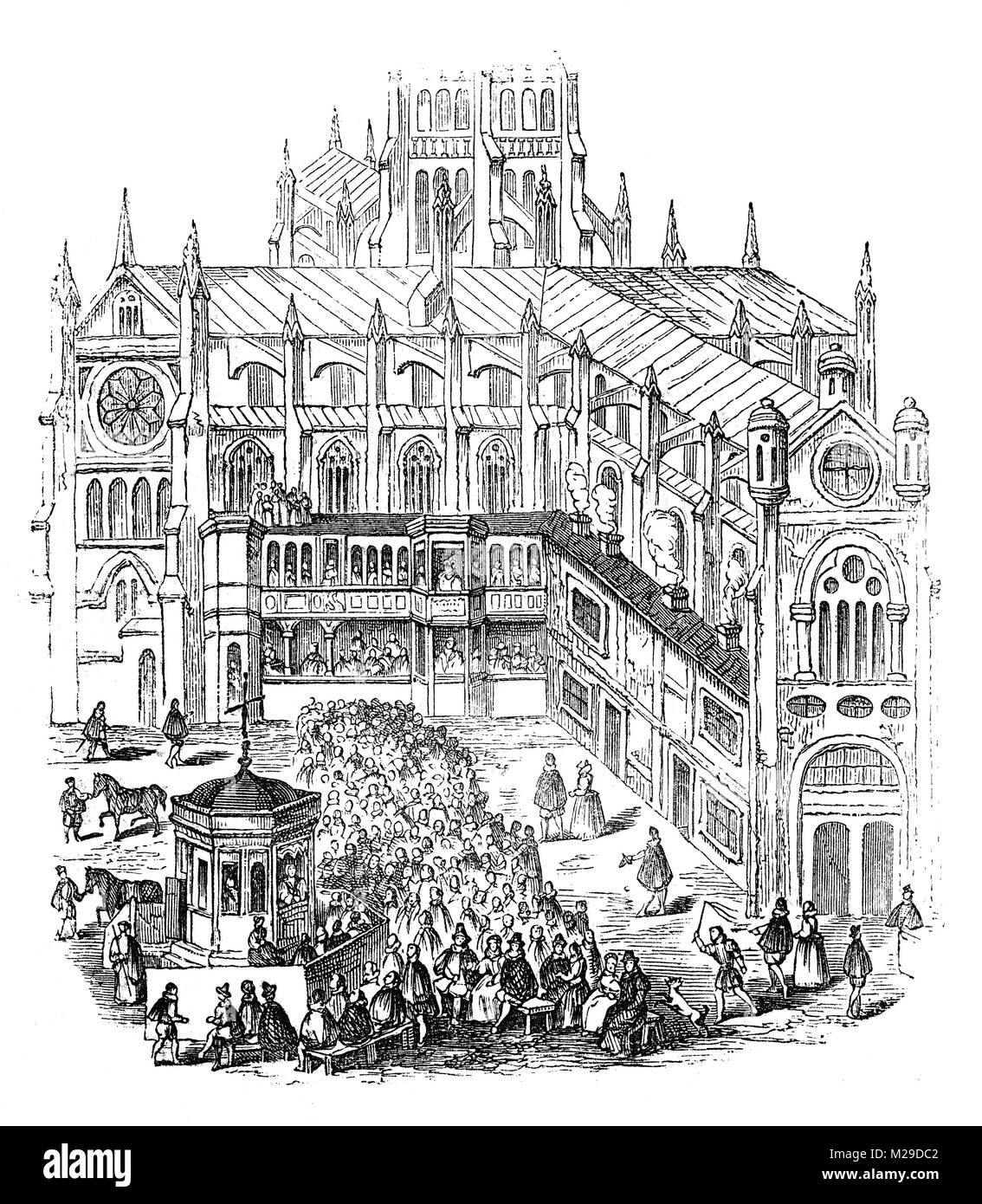 St Paul's Cross était une prédication croix et chaire en plein air dans le parc du Vieux St Paul's Cathedral, Londres, Angleterre. C'était la plus importante chaire de Tudor et Stuart précoce de l'Angleterre, et beaucoup des déclarations les plus importantes sur le plan politique et religieux, les changements apportés par la réforme, ont été rendus publics d'ici. Banque D'Images St Paul's Cross était une prédication croix et chaire en plein air dans le parc du Vieux St Paul's Cathedral, Londres, Angleterre. C'était la plus importante chaire de Tudor et Stuart précoce de l'Angleterre, et beaucoup des déclarations les plus importantes sur le plan politique et religieux, les changements apportés par la réforme, ont été rendus publics d'ici. Banque D'Images