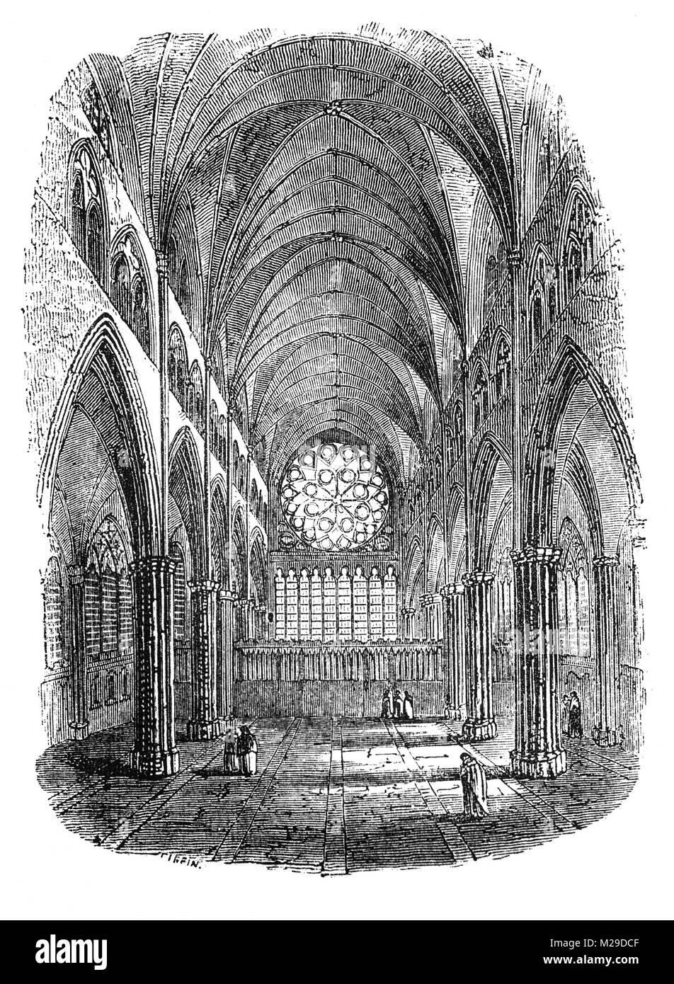 La fenêtre de l'est de la quatrième St Paul's à partir de la chorale. Généralement appelé le vieux St Paul's, le bâtiment a été commencé par les Normands après l'incendie 1087 et consacrée en 1240. Londres, Angleterre. Banque D'Images