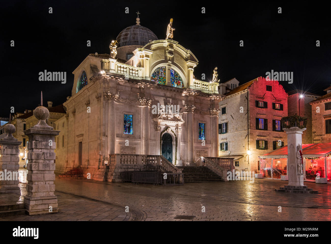 Vue nocturne de l'église de Saint-blaise, Dubrovnik, Croatie Banque D'Images