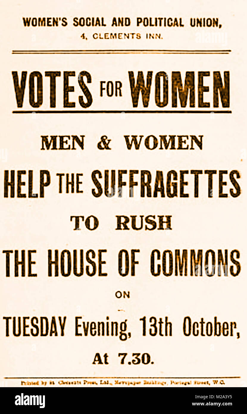 Les suffragettes - Un poster de 1908 exhortant les hommes et femmes de prendre d'assaut le Parlement le 13 octobre 1908 Banque D'Images