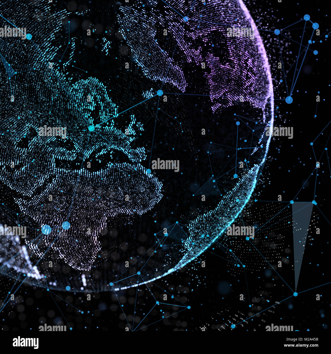 L'échange de données et réseau mondial dans le monde 3d illustration. Banque D'Images