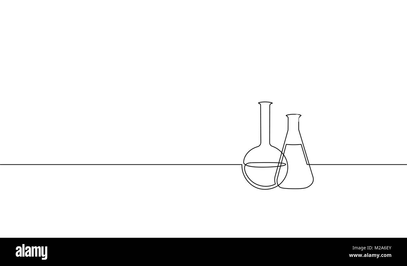 Seule ligne chemical science art fiole. La technologie scientifique médecine recherche de la conception d'équipements en verre un croquis silhouette vector illustration Illustration de Vecteur