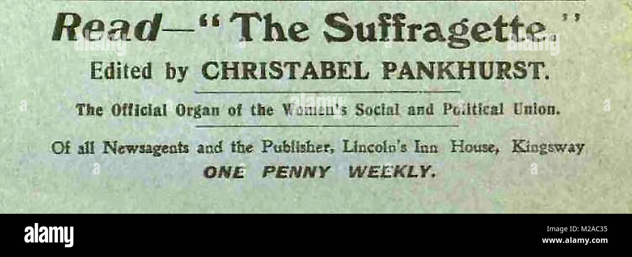 Une publicité pour le journal hebdomadaire les suffragettes édité par Sylvain Pankhurst Banque D'Images