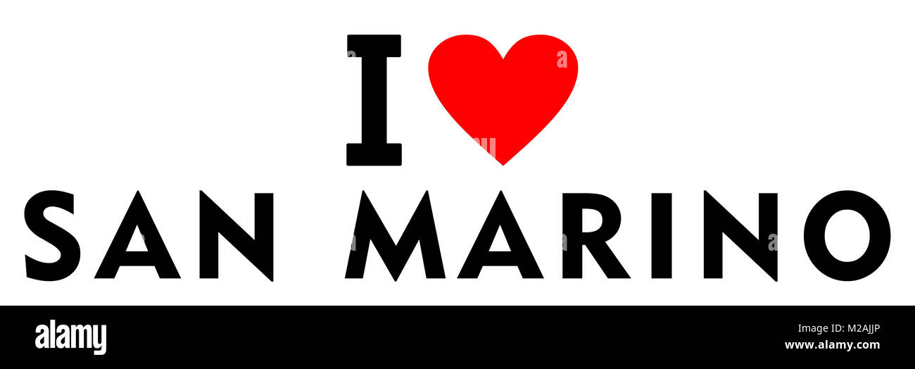 J'adore San Marino texte message coeur rouge pays Banque D'Images