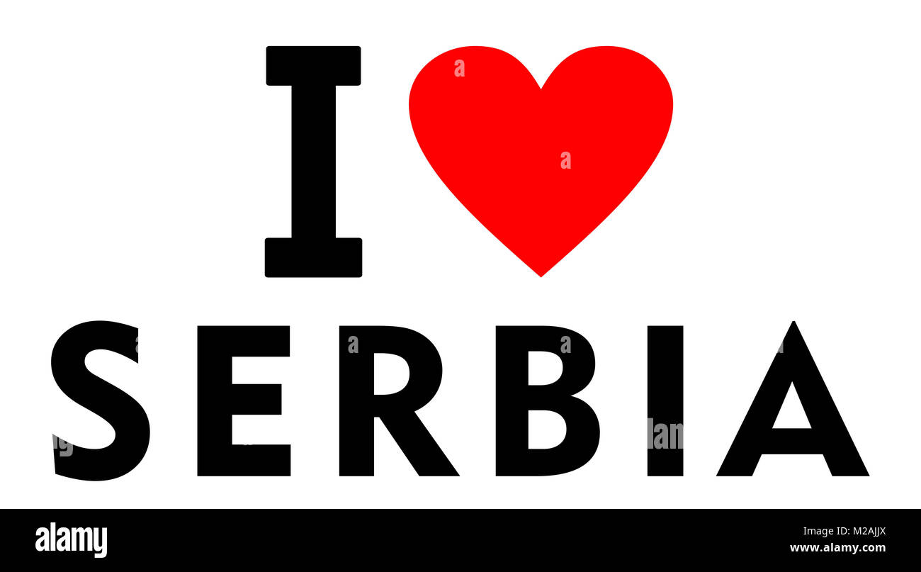 J'aime la Serbie pays text message coeur rouge Banque D'Images