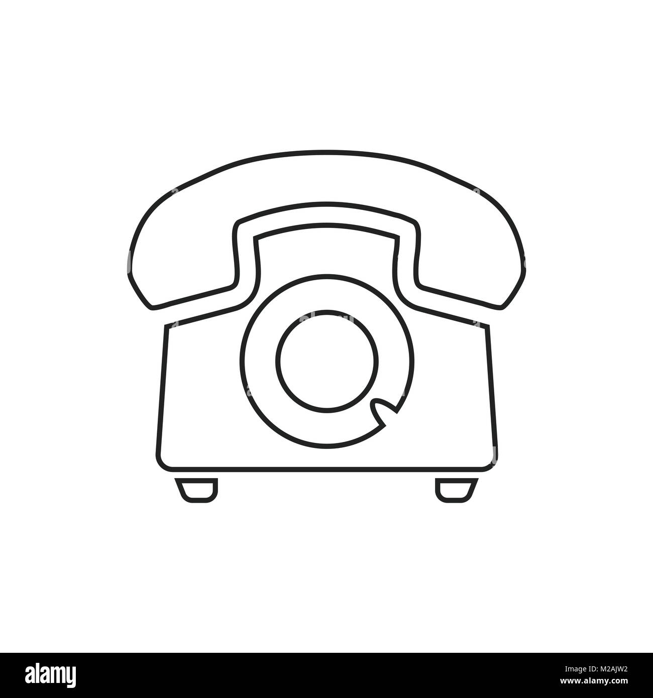 Dans l'icône vecteur téléphone style de ligne. Old vintage symbole téléphone illustration. Illustration de Vecteur