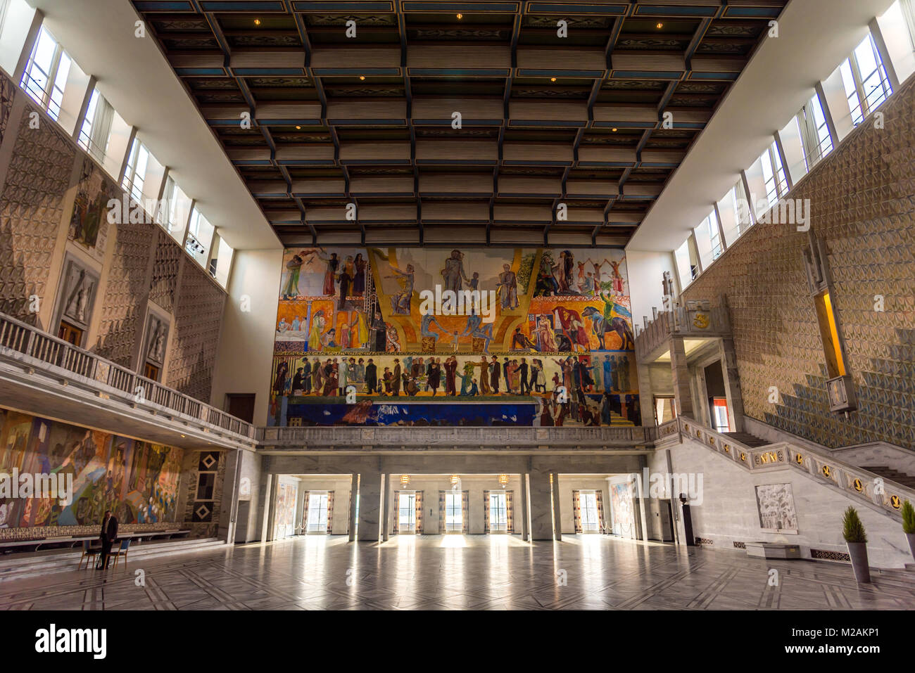 La salle principale, l'hôtel de ville d'Oslo, où le prix Nobel de la paix a lieu, Oslo Banque D'Images