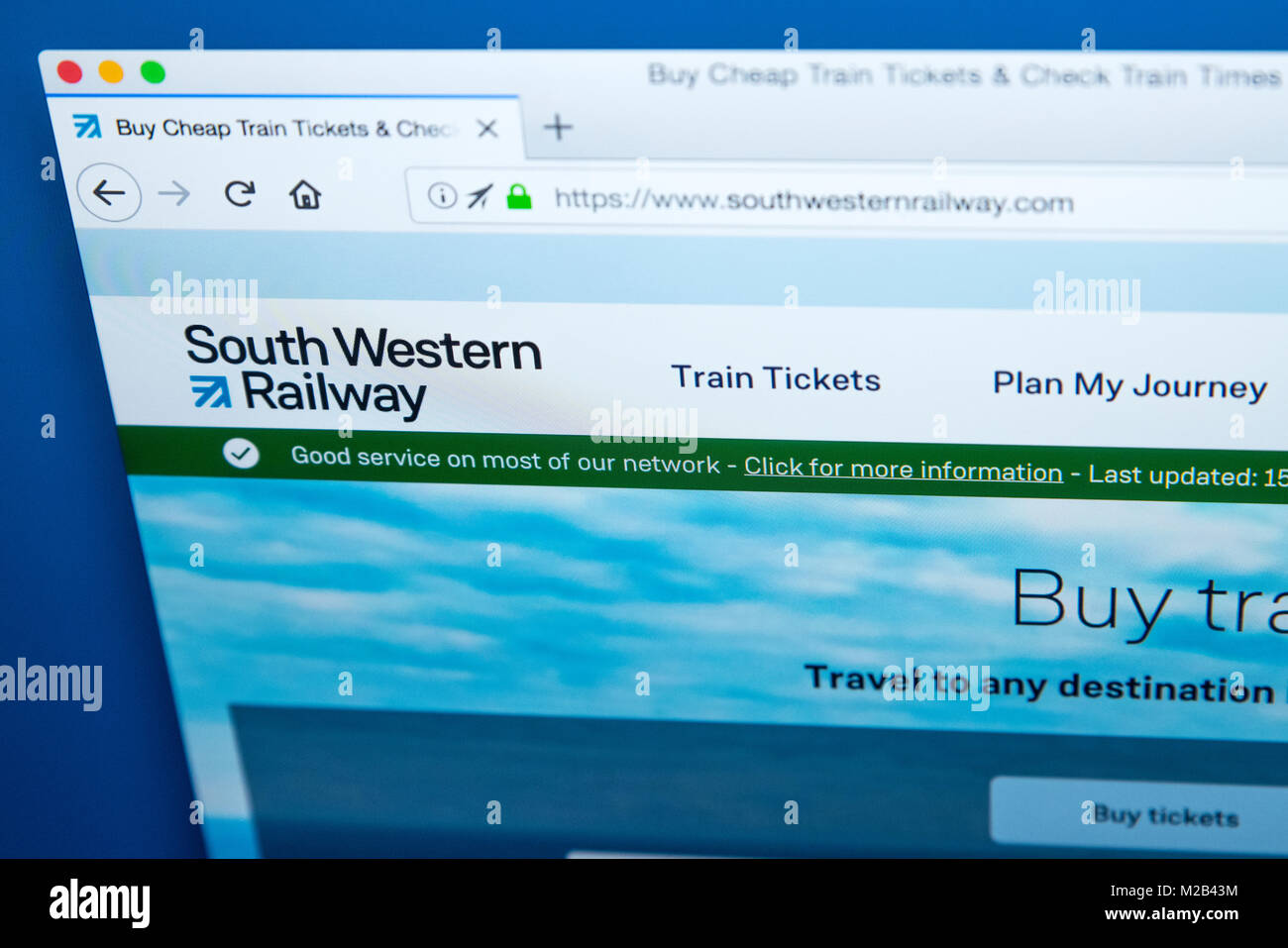 Londres, UK - 8 janvier 2018 : La page d'accueil du site web officiel de South Western Railway - la société d'exploitation des trains, le 8 janvier 20 Banque D'Images