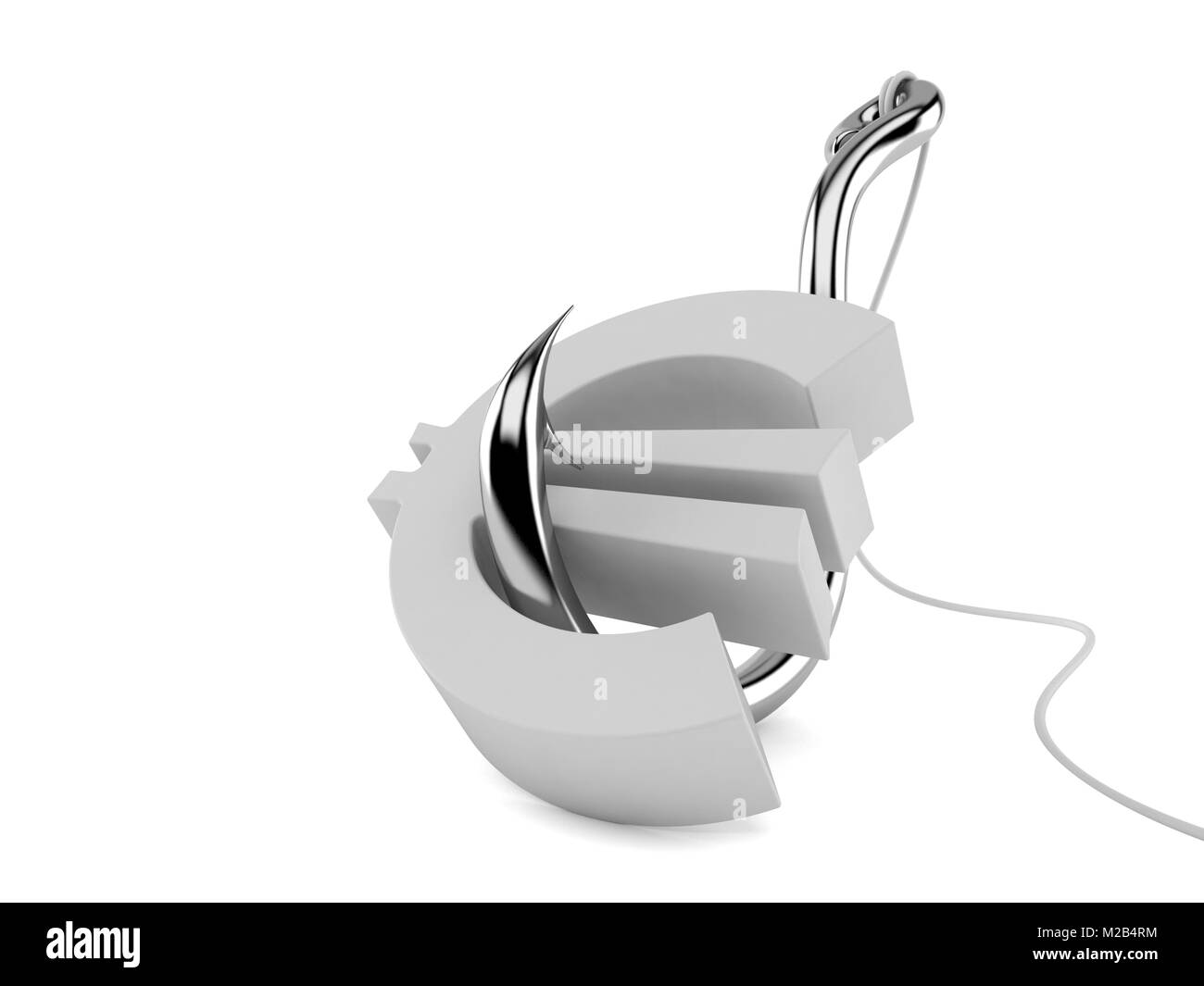 Symbole de l'euro avec crochet de pêche isolé sur fond blanc Banque D'Images