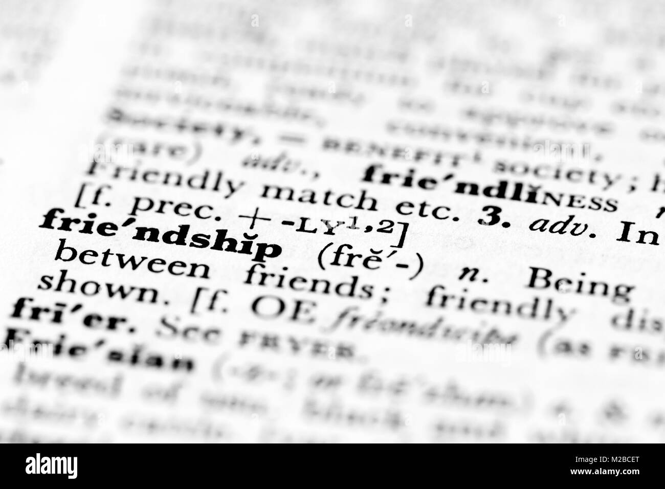 Dictionnaire définition d'amitié, d'anglais, Royaume-Uni Banque D'Images