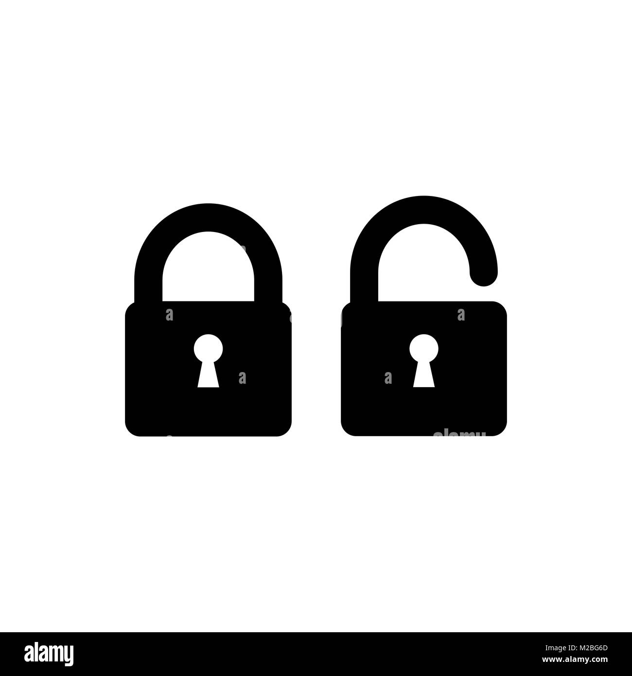 Icône de verrouillage. Cadenas de sécurité - Icônes verrouillé et déverrouillé. Connexion simple style plat isolé sur fond blanc. Symbole de sécurité pour la conception de site web, Illustration de Vecteur