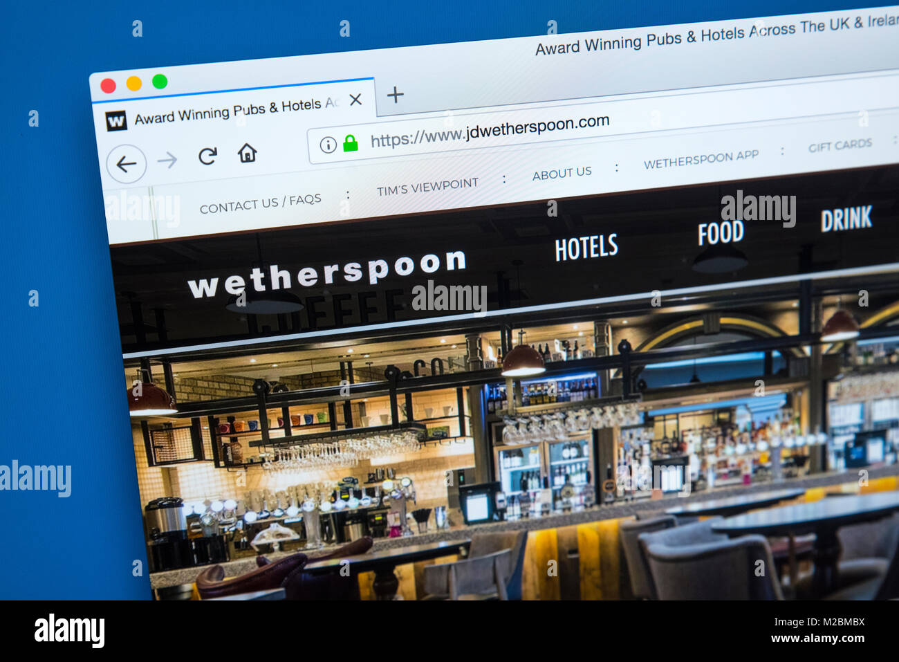 Londres, Royaume-Uni - 10 janvier 2018 : La page d'accueil du site web officiel de J D - le pub Wetherspoon compagnie au Royaume-Uni et République d'Irlande, sur la 10e Banque D'Images