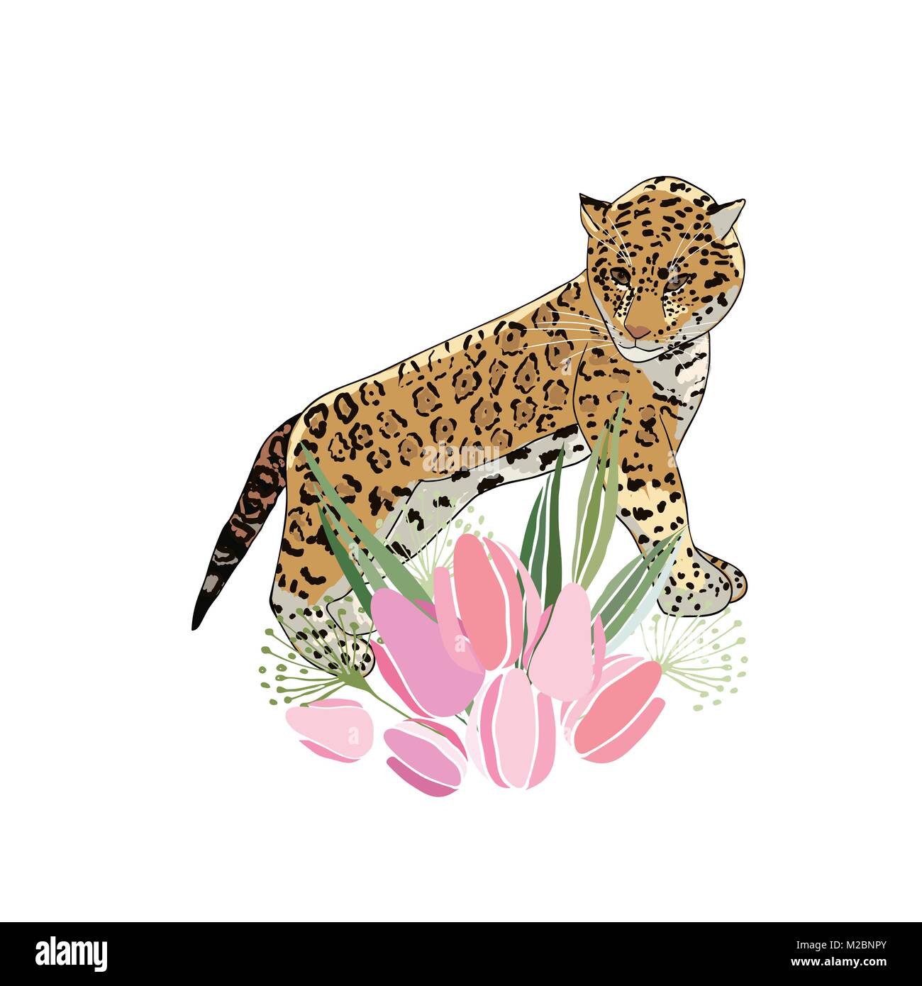 Illustration de style rétro avec des fleurs et des animaux Illustration de Vecteur