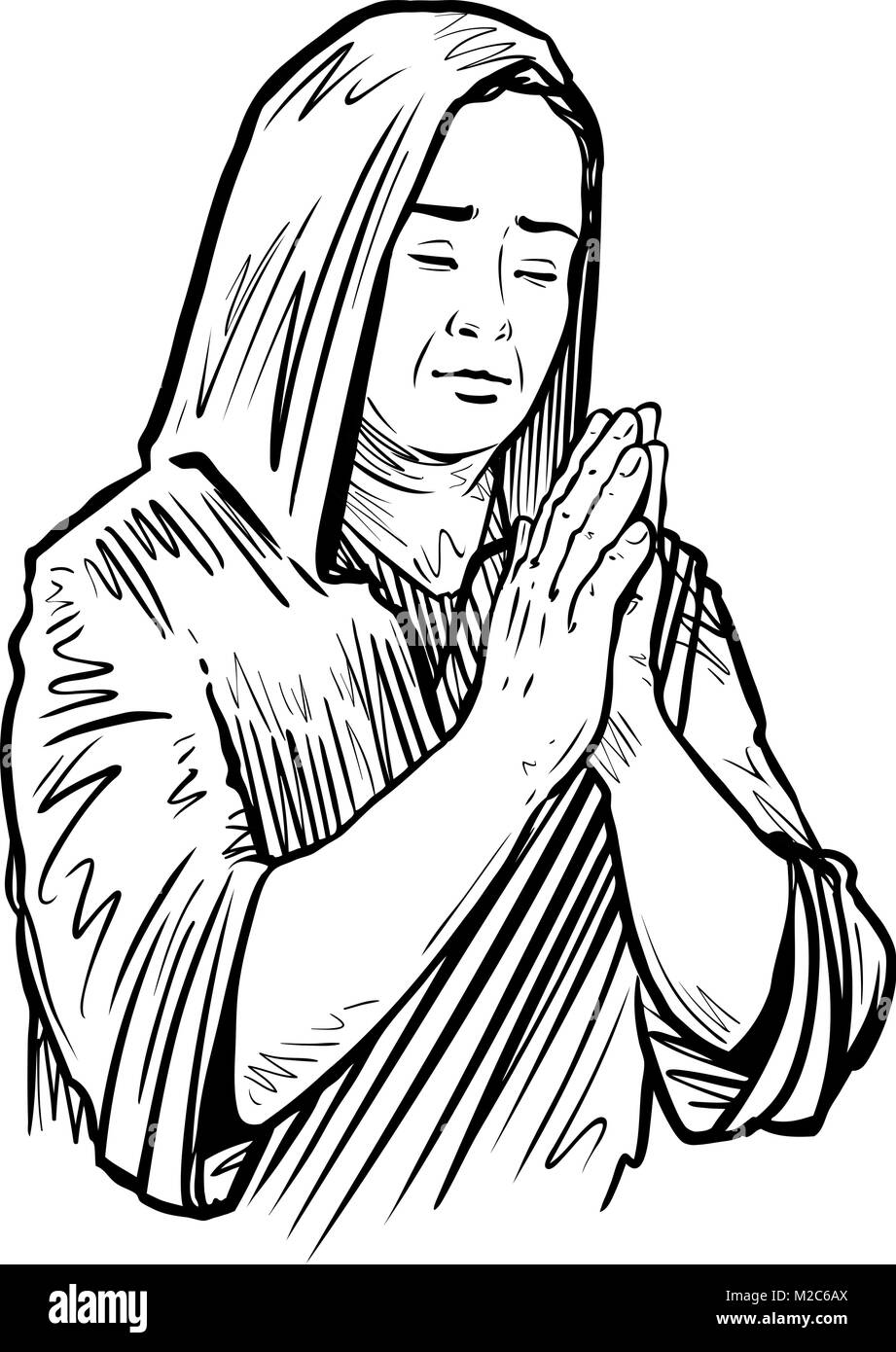 Femme croisa les mains pour prier. Vector illustration croquis Illustration de Vecteur