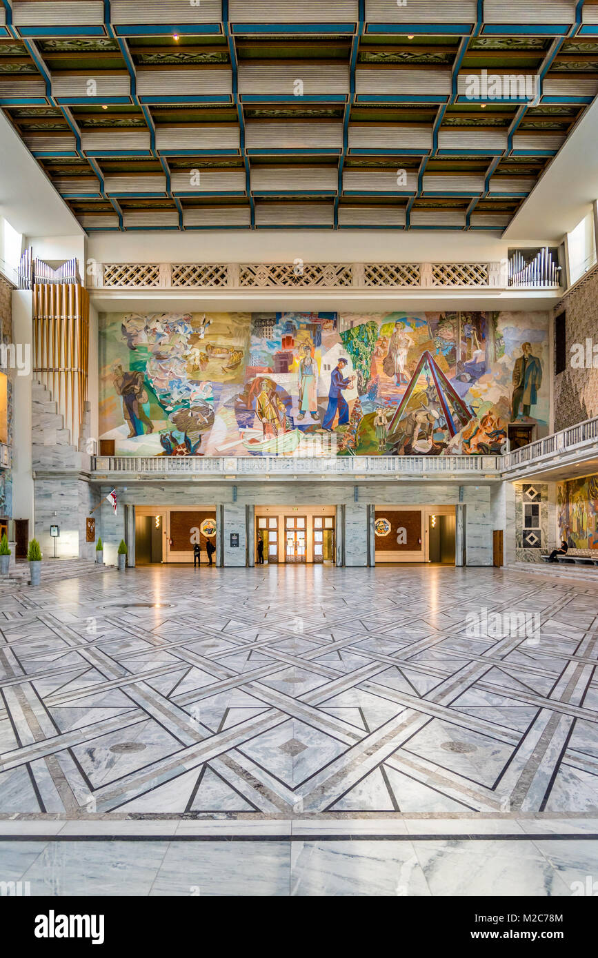 La salle principale, l'hôtel de ville d'Oslo, où le prix Nobel de la paix a lieu, Oslo Banque D'Images