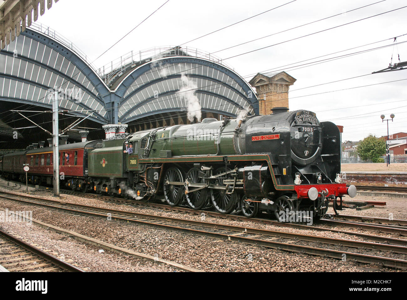 Numéro 70013 loco vapeur Britannia Oliver Cromwell à York, Yorkshire, Royaume-Uni - 27 août 2009 Banque D'Images